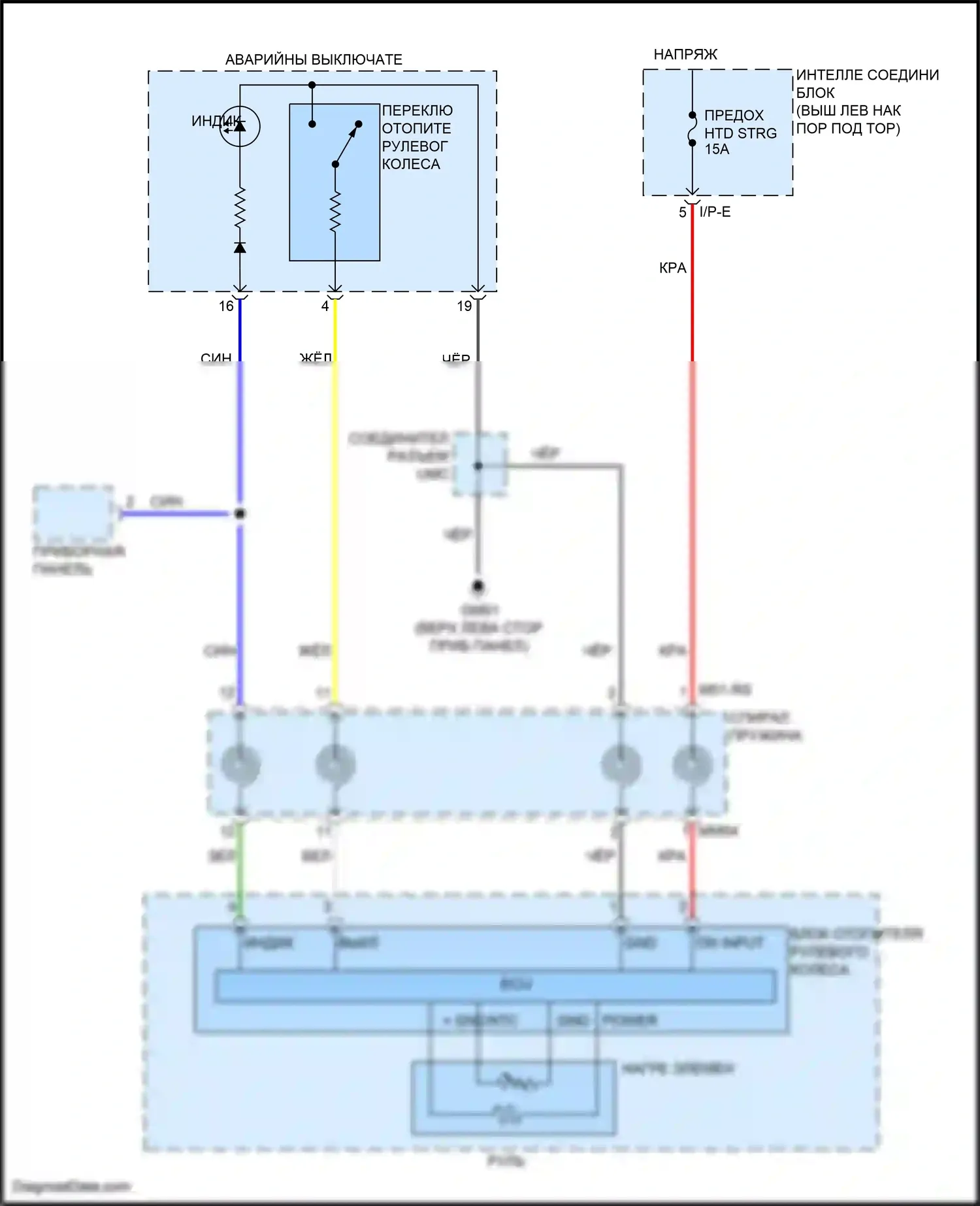 K5 Kia I рестайлинг (2013-2015): Электросхема рулевого колеса с подогревом 