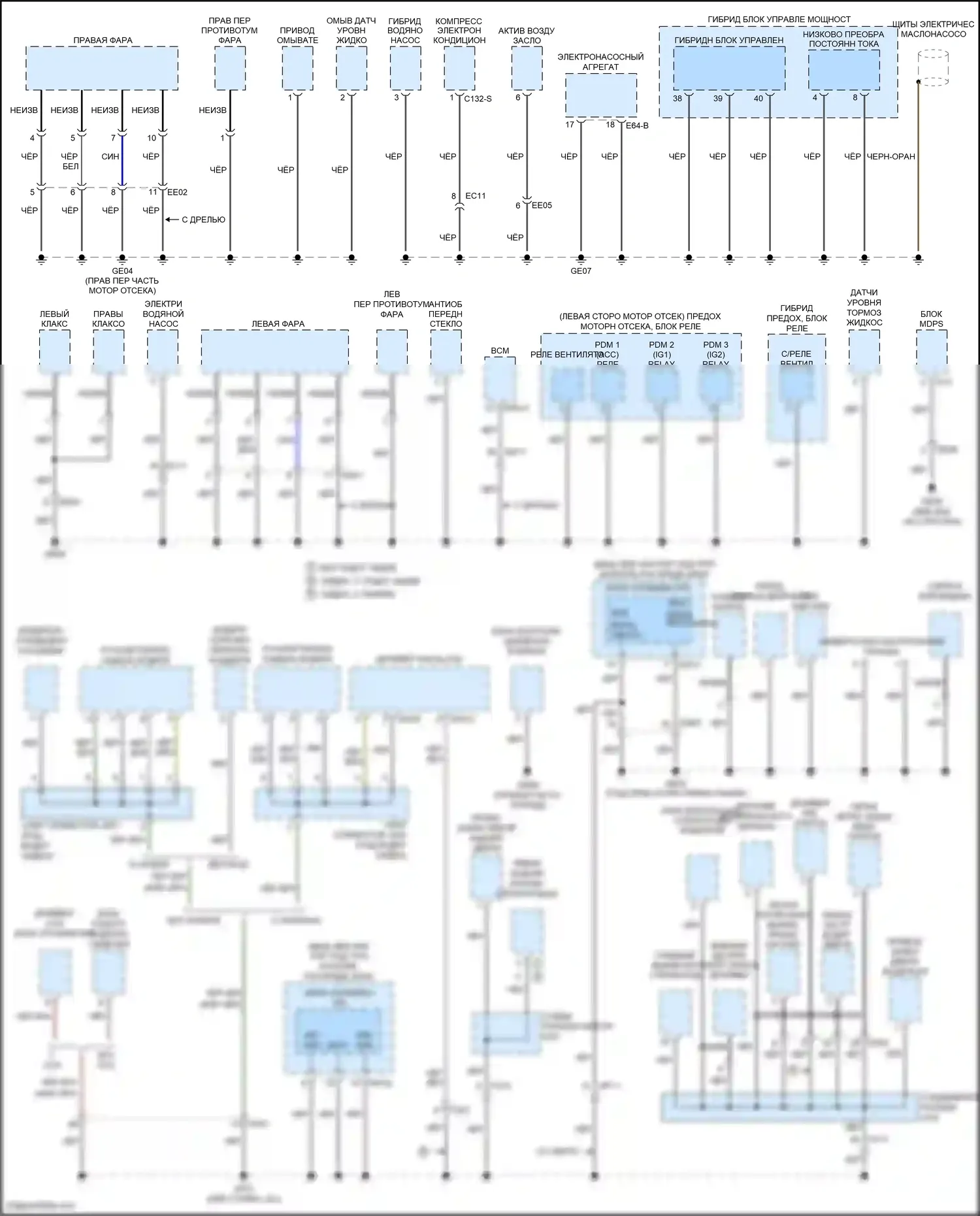 K5 Kia I рестайлинг (2013-2015): Электросхема разводки массы, гибридная (2 из 4) 