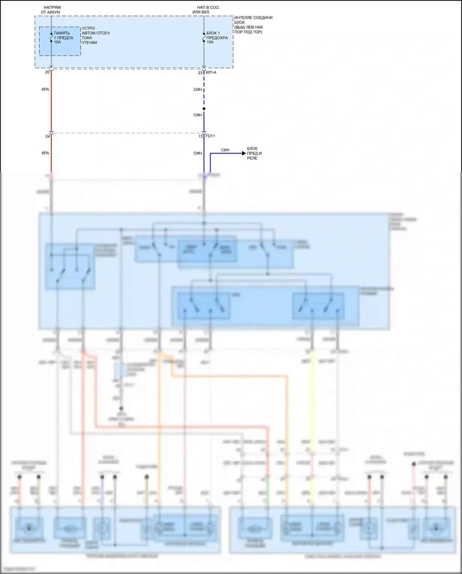 K5 Kia I рестайлинг (2013-2015): Электросхема зеркала питания, без автоскладки 