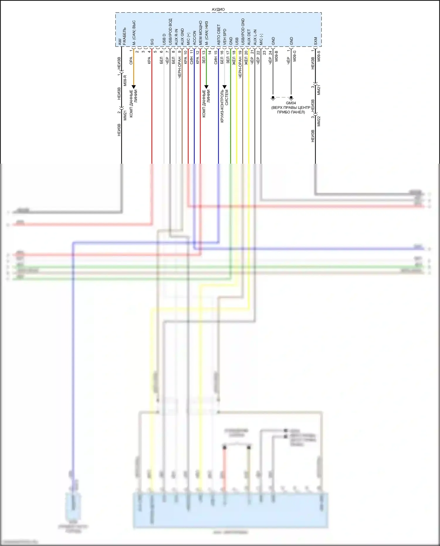 K5 Kia II (2015-2020): Электросхема магнитолы, подключаемый гибрид без навигации и uvo, с усилителем (2 из 4) 