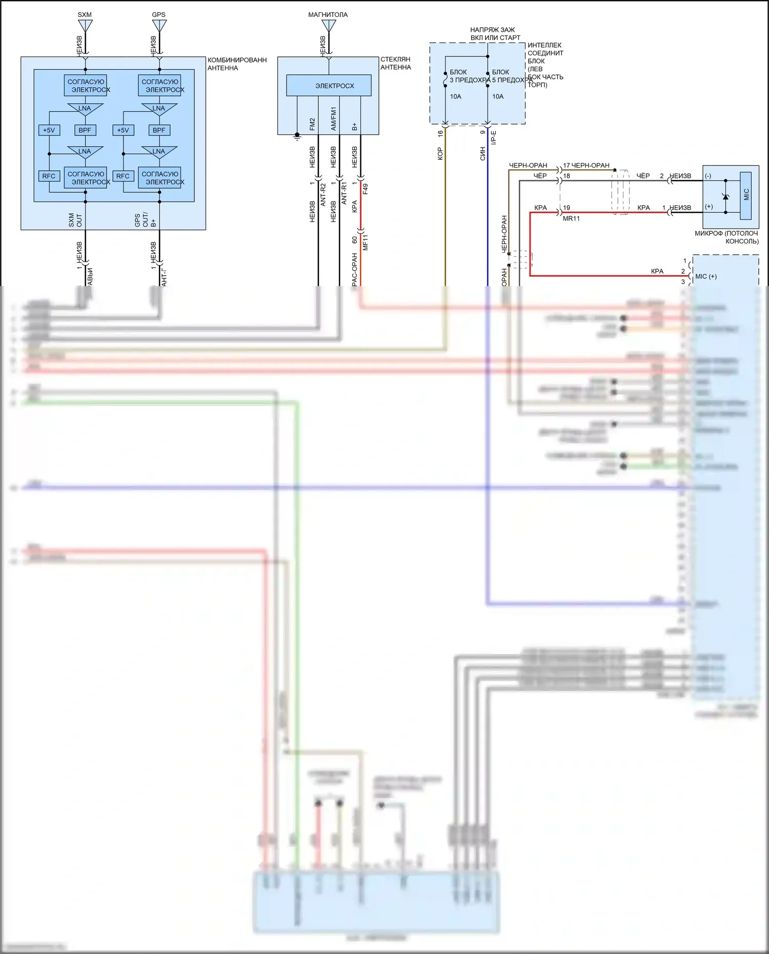 K5 Kia II (2015-2020): Электросхема магнитолы, за исключением гибридной и подключаемой гибридной версии 1.0 с навигацией, без усилителя (3 из 3) 