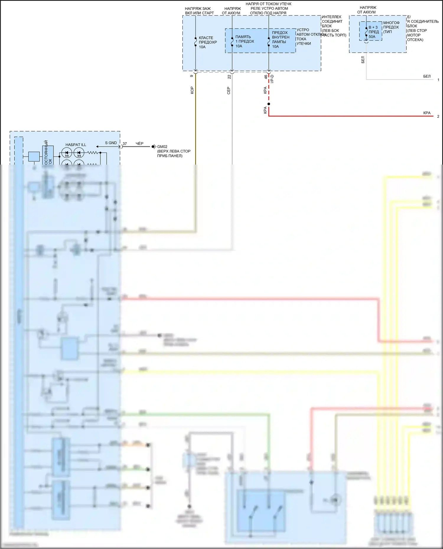 K5 Kia II (2015-2020): Электросхема подсветки приборов, кроме гибридной (1 из 3) 