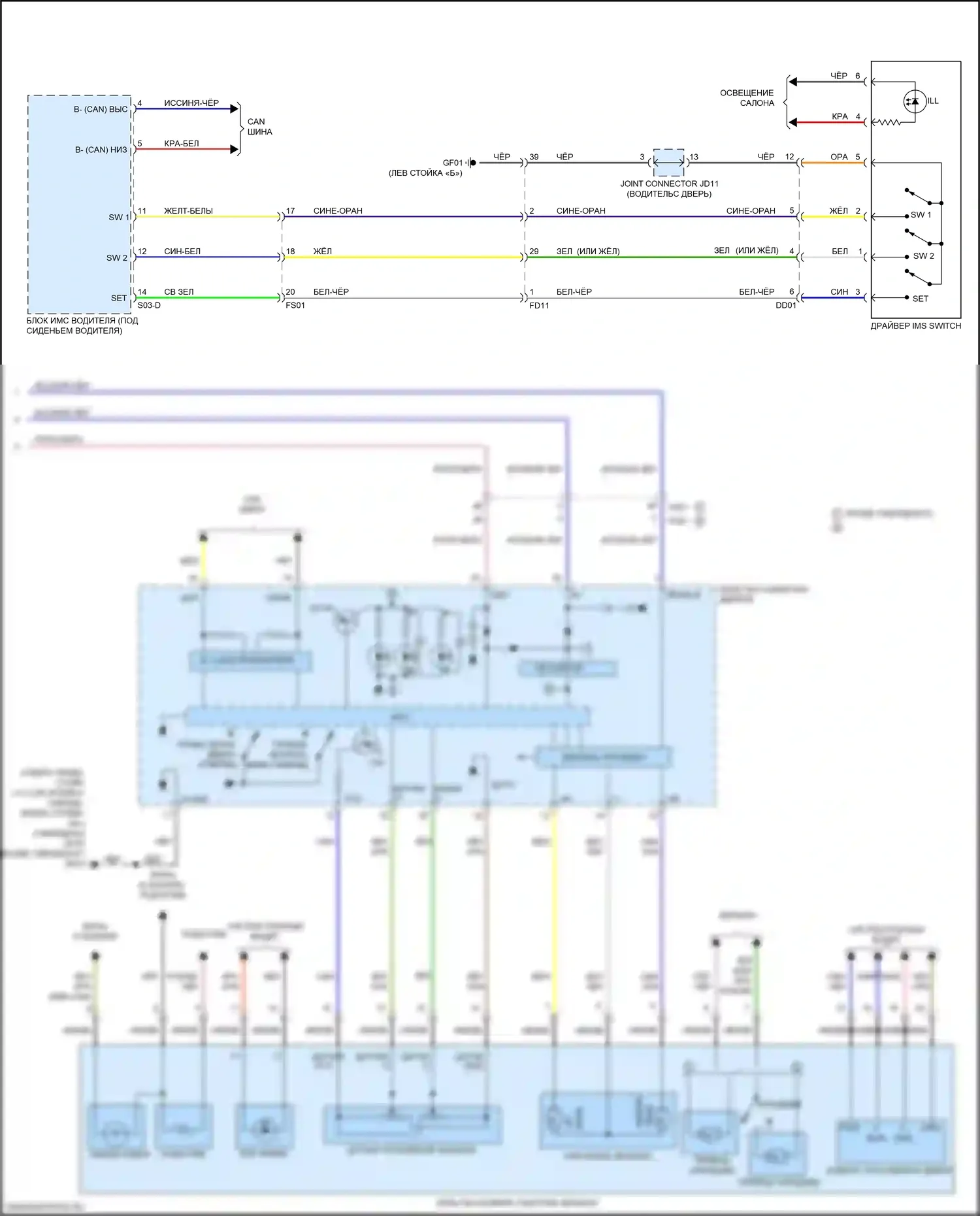 K5 Kia II (2015-2020): Электросхема памяти зеркал (2 из 2) 