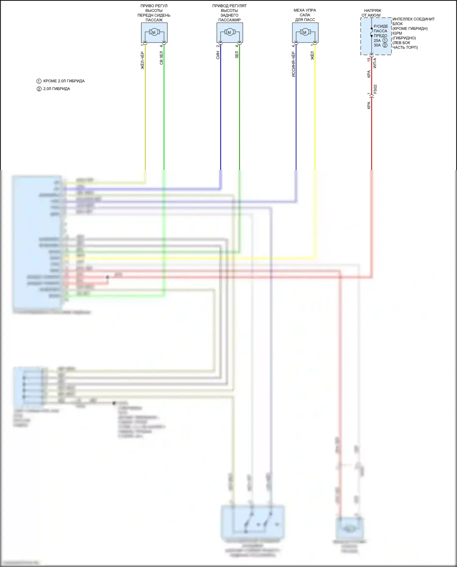 K5 Kia II (2015-2020): Электросхема сиденья с электроприводом для пассажиров, 8-ходовая 