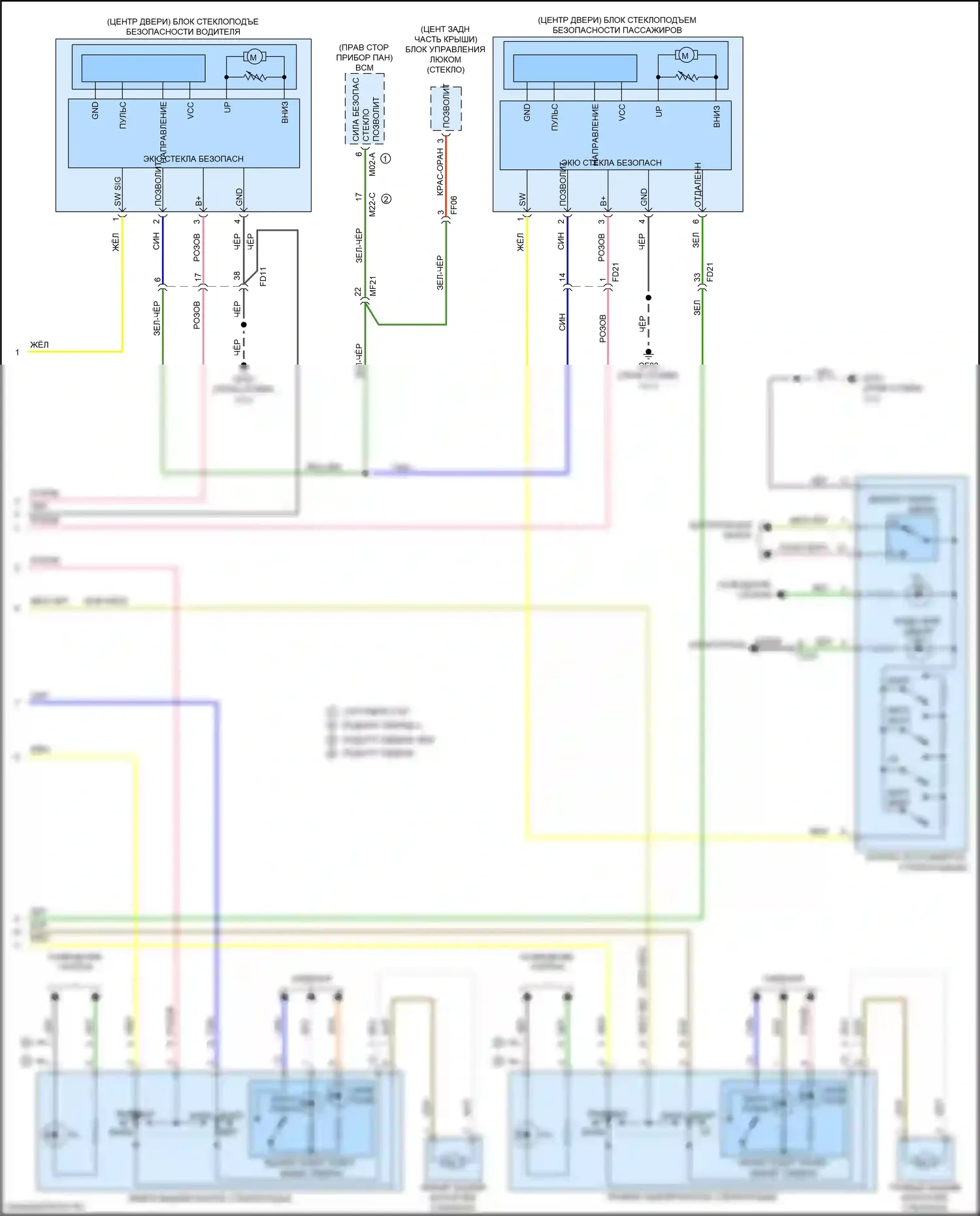 K5 Kia II (2015-2020): Электросхема стеклоподъемников, гибрид без имов (2 из 2) 