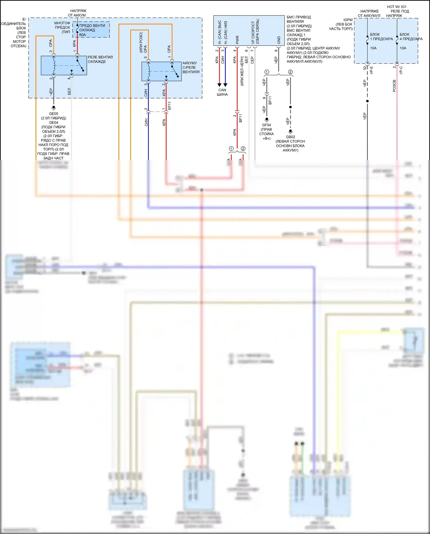 K5 Kia II (2015-2020): Электросхема вентилятора охлаждения, гибридного (1 из 2) 