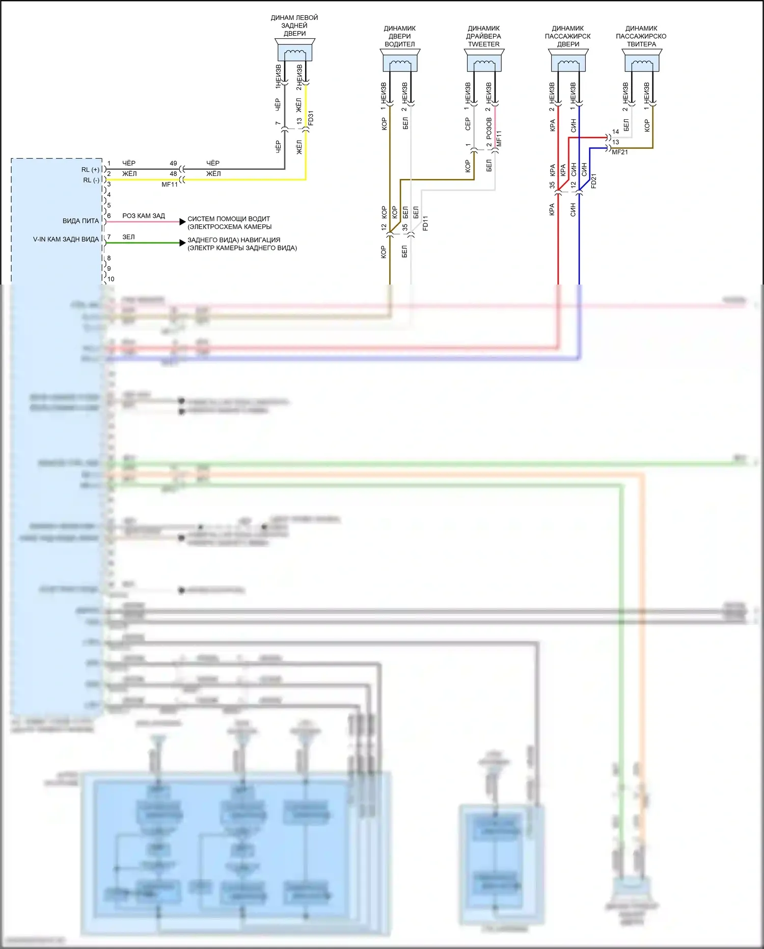 K5 Kia III рестайлинг (2023-2024): Электросхема радиопровода, с навигацией, без усилителя (1 из 3) 