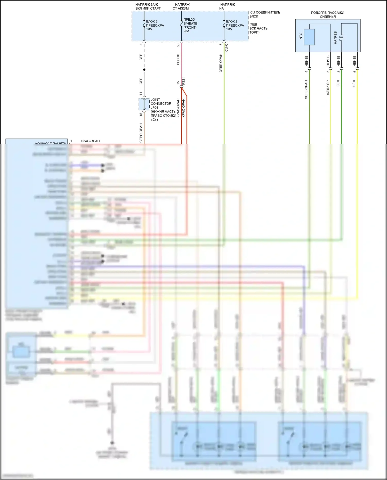 K5 Kia III рестайлинг (2023-2024): Электросхема передних обогреваемых сидений 
