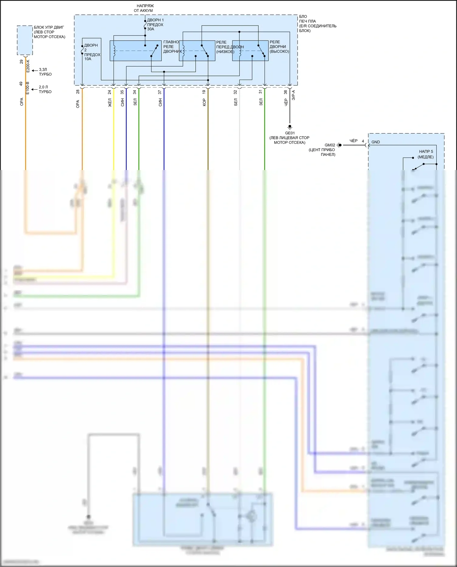 K5 Kia III (2019-2023): Дворники и омыватели электросхема (2 из 2) 