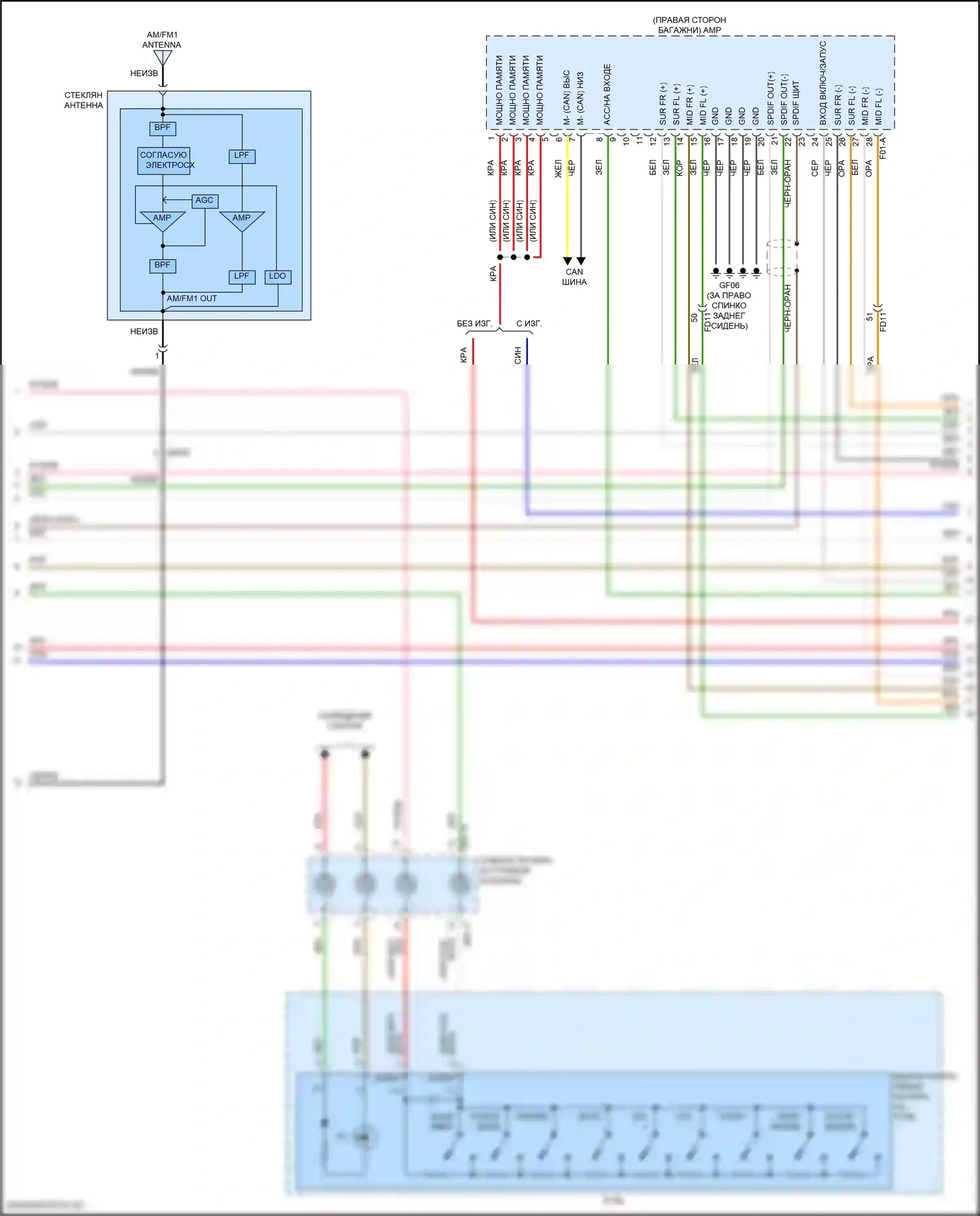 K5 Kia III (2019-2023): Электросхема радиопровода, без навигации, с усилителем (2 из 4) 