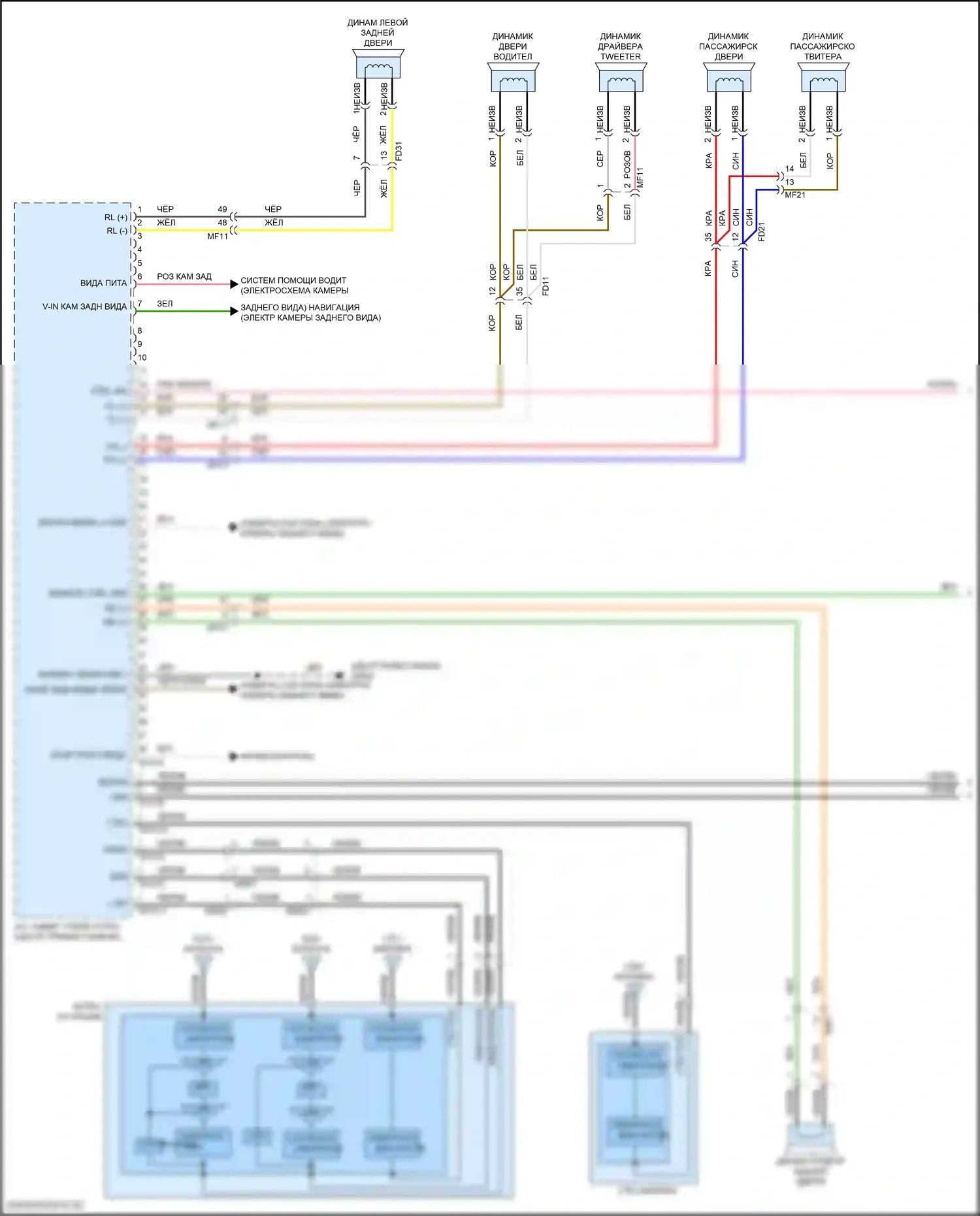 K5 Kia III (2019-2023): Электросхема радиопровода, с навигацией, без усилителя (1 из 3) 