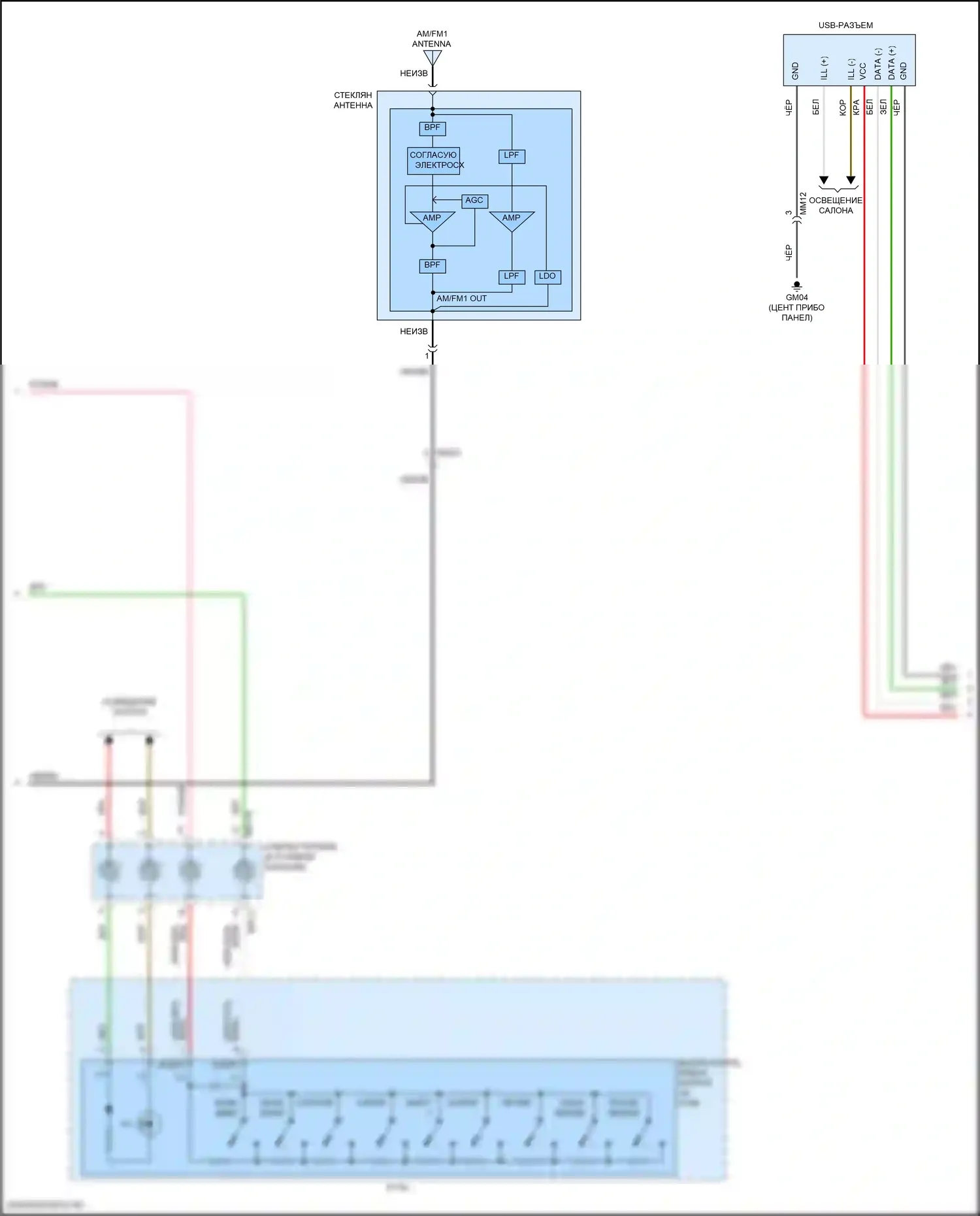 K5 Kia III (2019-2023): Электросхема радиосистемы, без навигации и усилителя (2 из 3) 