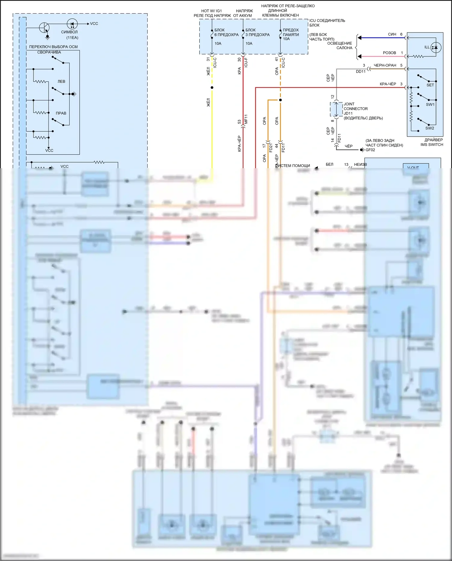 K5 Kia III (2019-2023): Электросхема зеркал памяти 