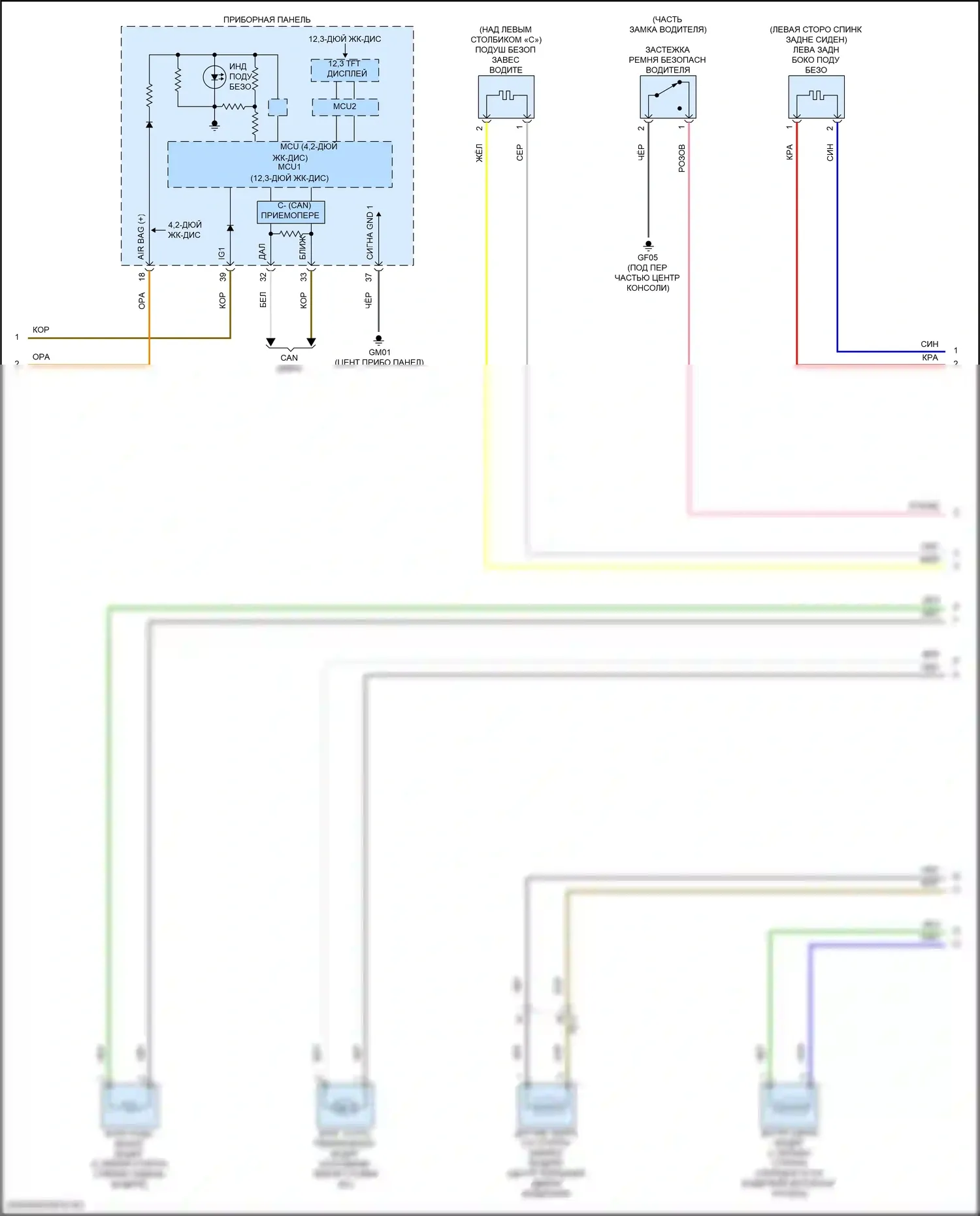 K5 Kia III (2019-2023): Электросхема подушек безопасности (2 из 3) 
