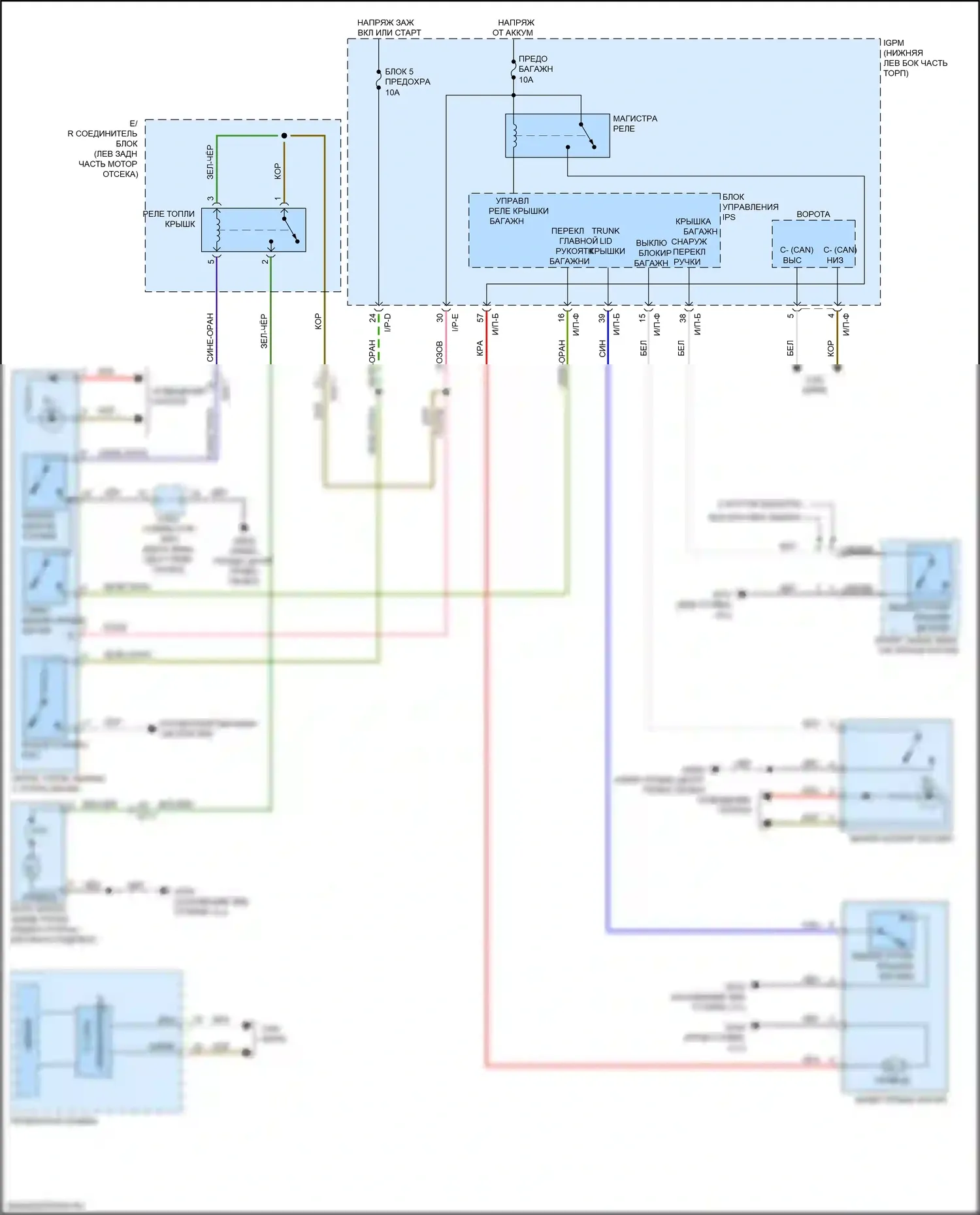 K7 Kia II (2016-2021): Электросхема открытия багажника и лючка топливного бака 