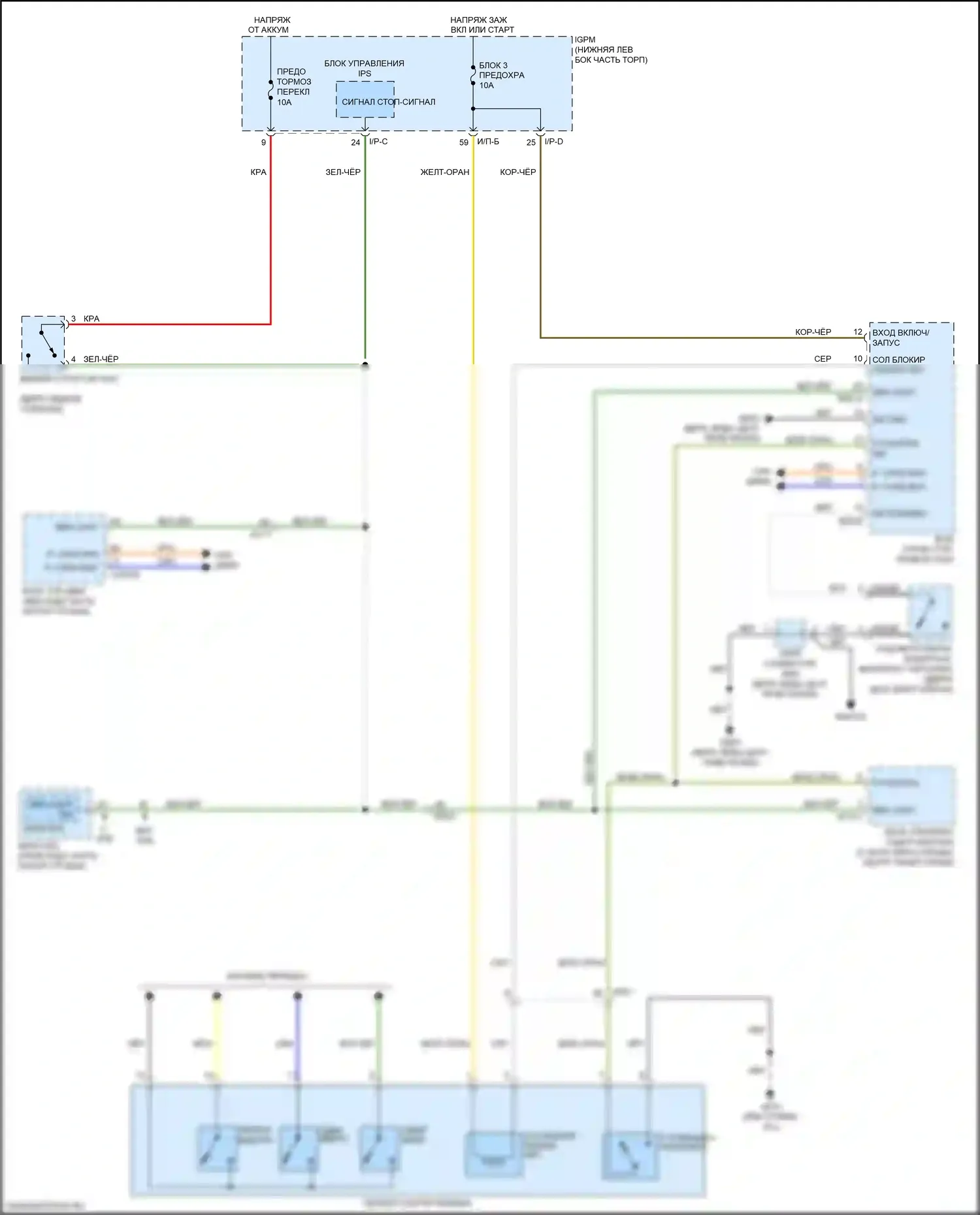 K7 Kia II (2016-2021): Электросхема блокировки селектора 