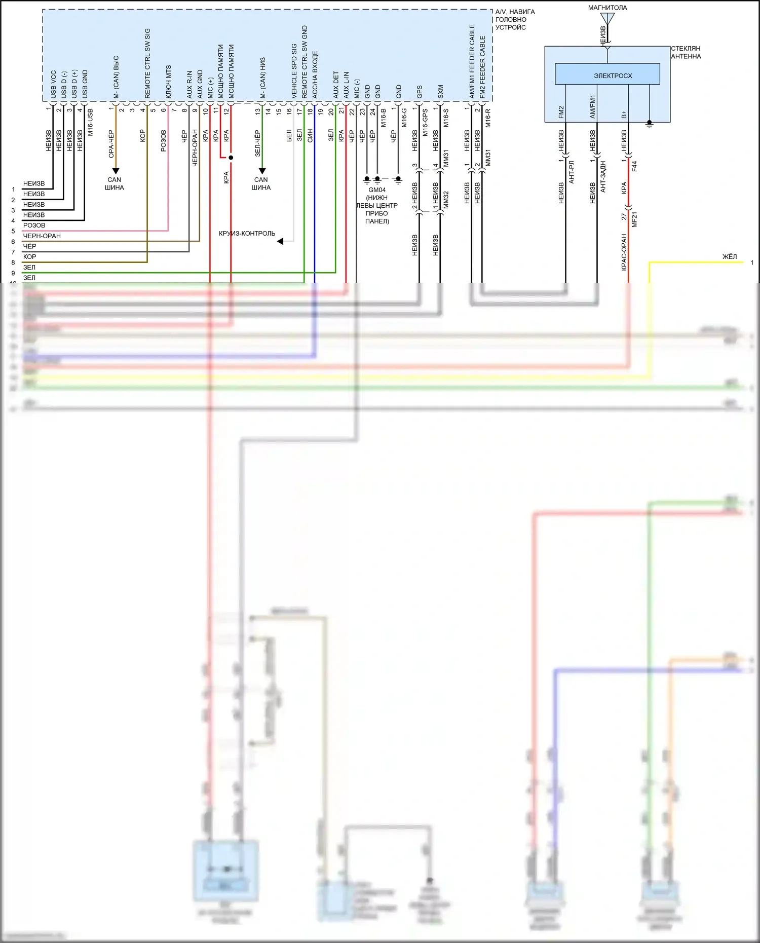 K7 Kia II (2016-2021): Электросхема радиосети, с усилителем (3 из 4) 