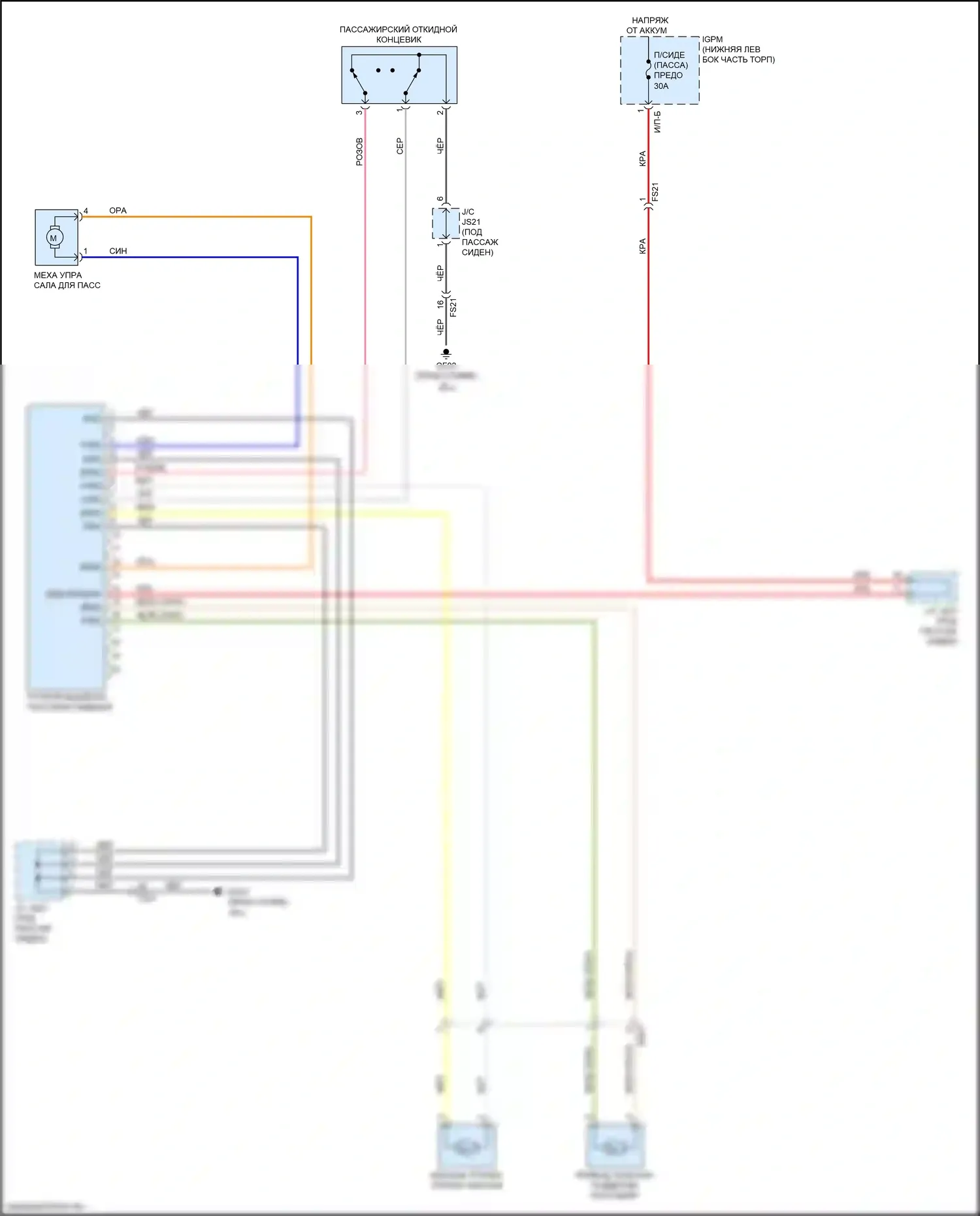 K7 Kia II (2016-2021): Электросхема сиденья с электроприводом для пассажиров, 6-сторонняя 