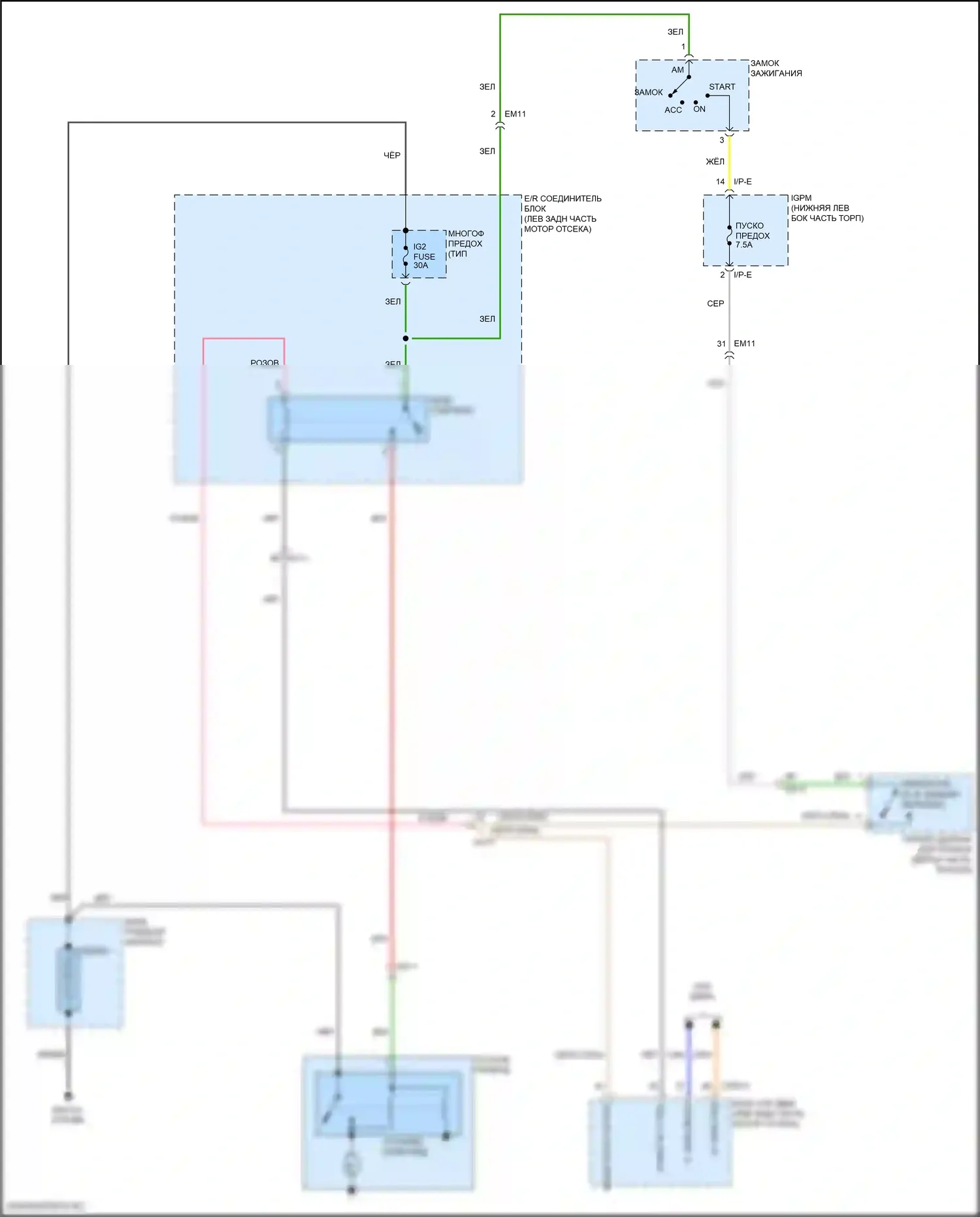 K7 Kia II (2016-2021): Электросхема стартера, без смарт-ключа 