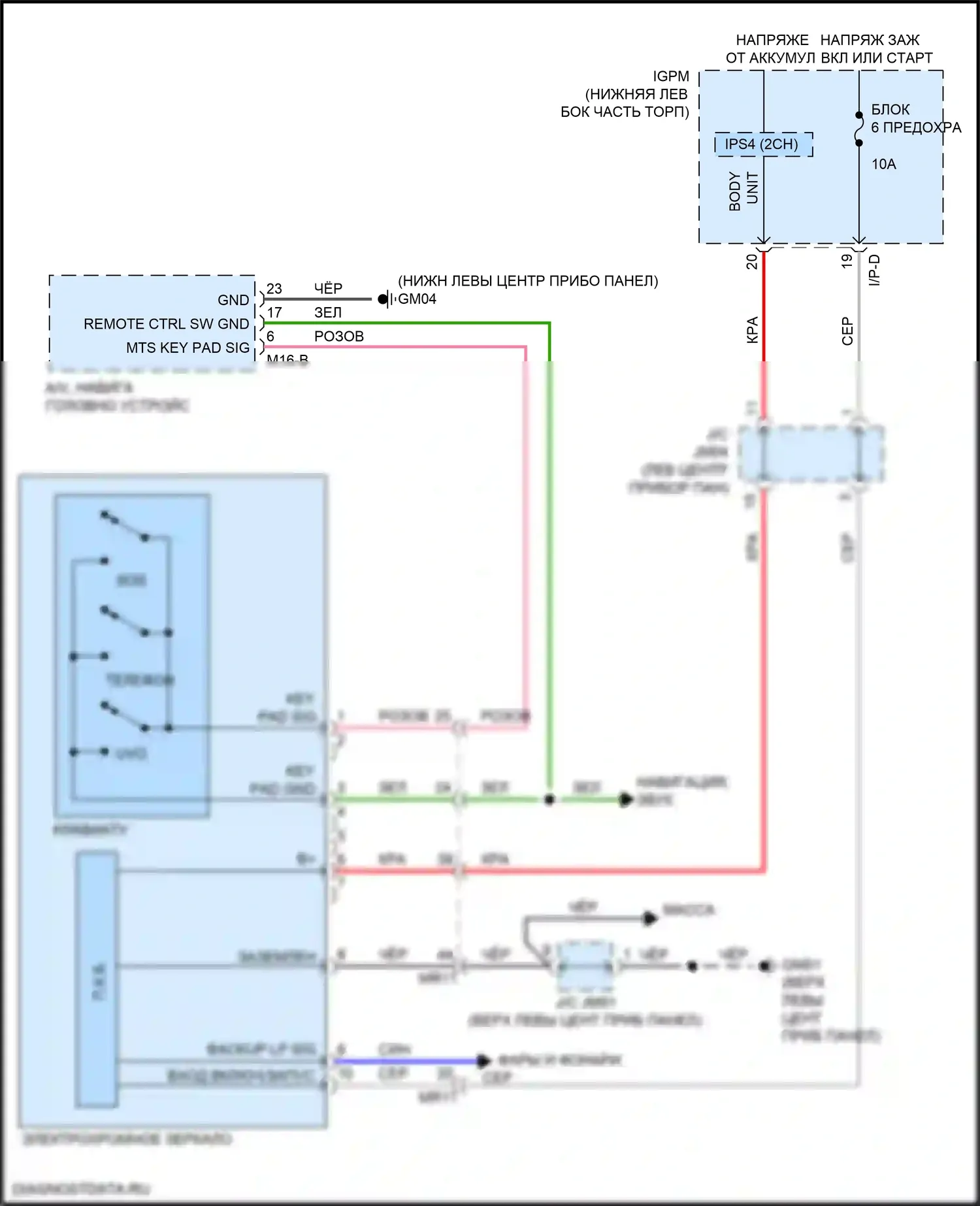 K7 Kia II (2016-2021): Электросхема электрохромного зеркала 