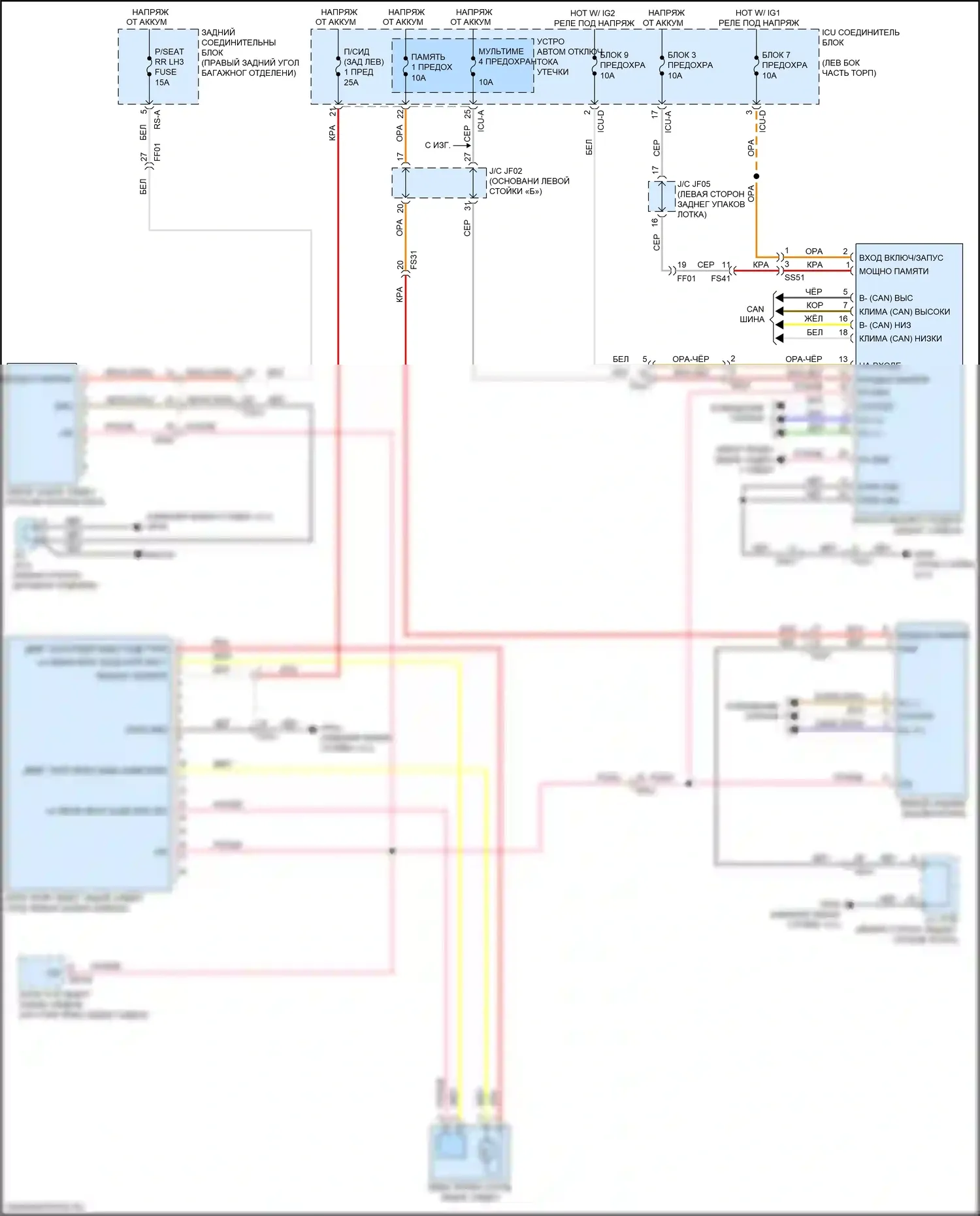 K9 Kia II (2018-2021): Электросхема левого заднего сиденья с электроприводом, 2-сторонняя 