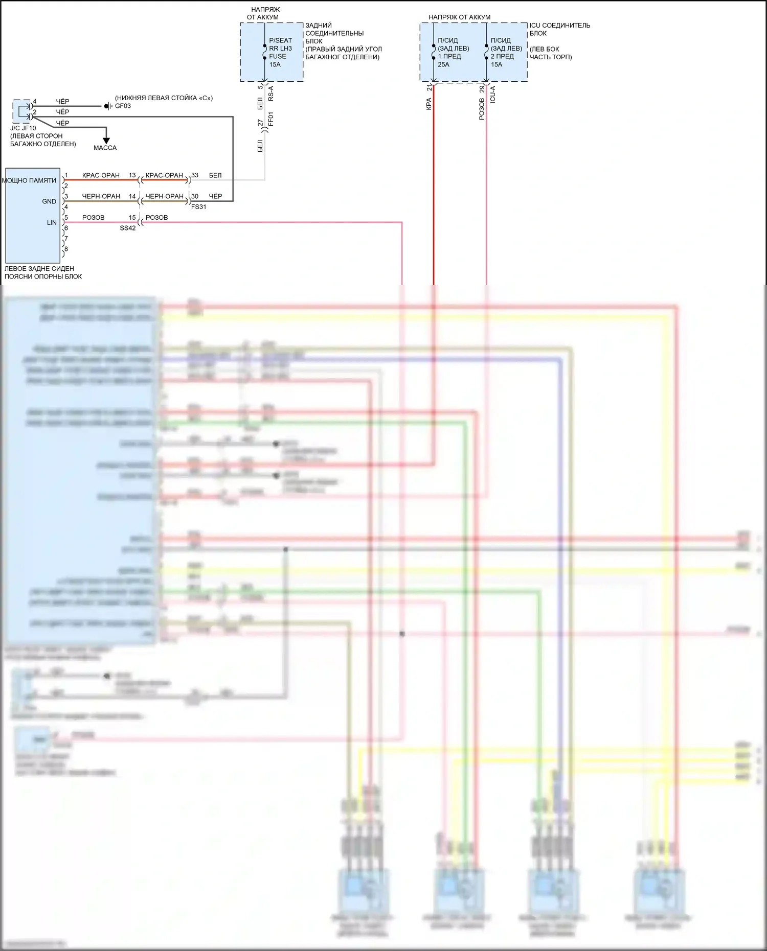 K9 Kia II (2018-2021): Электросхема левого заднего сиденья с электроприводом, 8-ходовая (1 из 2) 