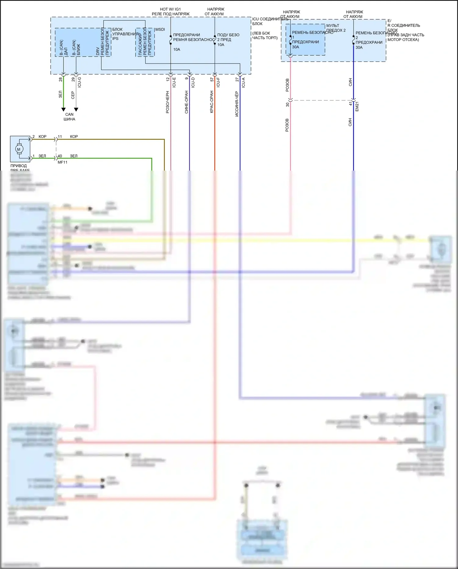 K900 Kia II (2018-2022): Электросхема pre-safe безопасности 