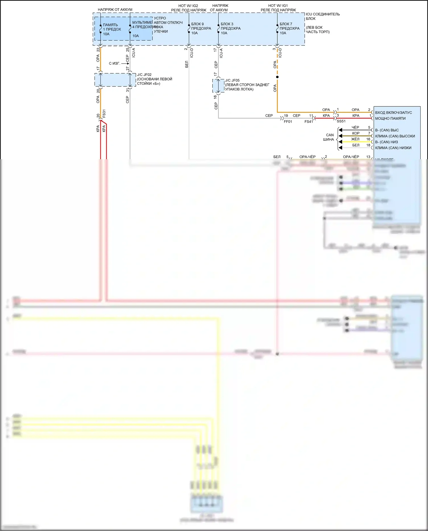 K900 Kia II (2018-2022): Электросхема левого заднего сиденья с электроприводом, 8-ходовая (2 из 2) 