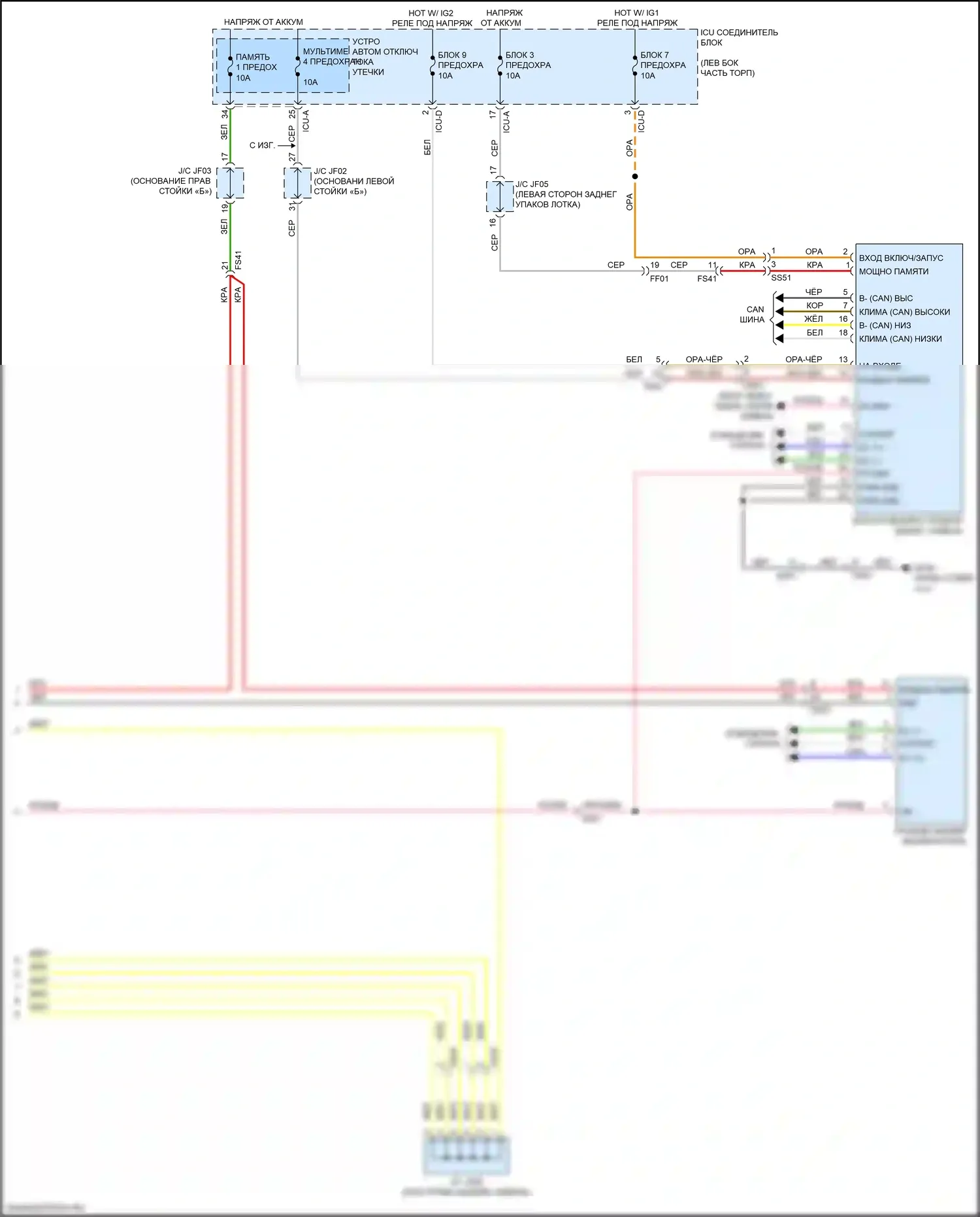 K900 Kia II (2018-2022): Электросхема правого заднего сиденья с электроприводом, 10-сторонняя (2 из 2) 