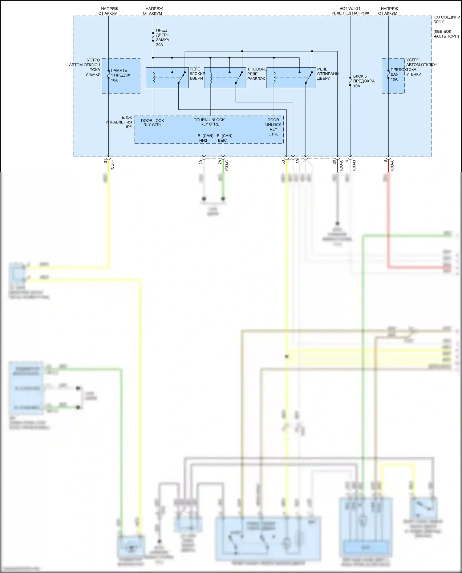 K900 Kia II (2018-2022): Электросхема центрального замка (1 из 4) 