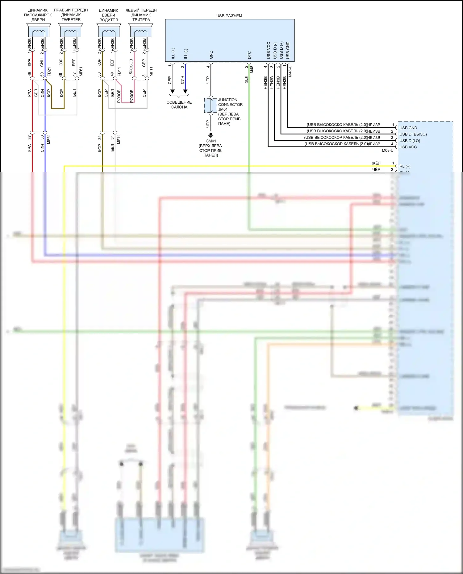 Niro Kia I рестайлинг (2019-2022): Электросхема магнитолы, без навигации (3 из 3) 