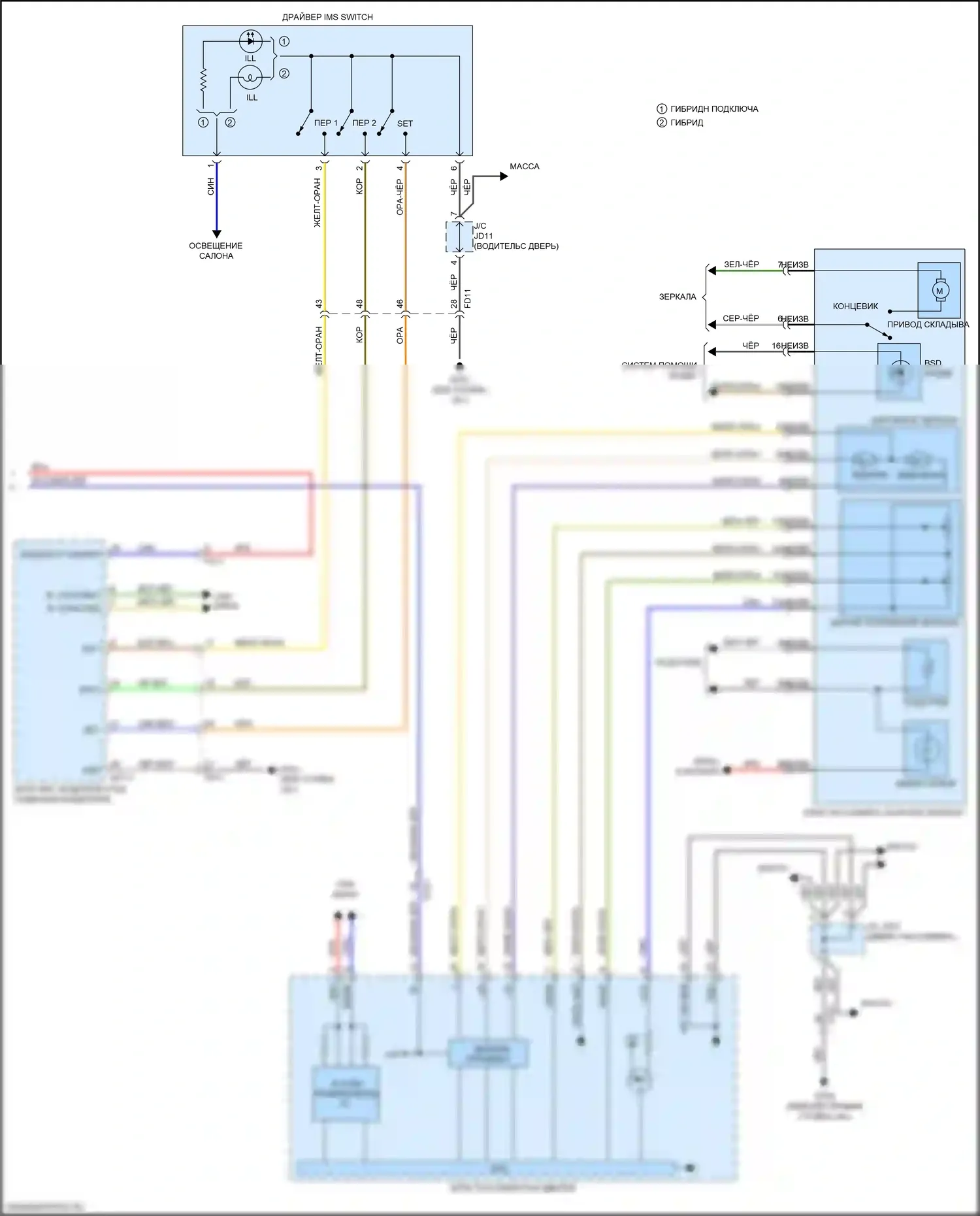 Niro Kia I рестайлинг (2019-2022): Электросхема памяти зеркал (2 из 2) 