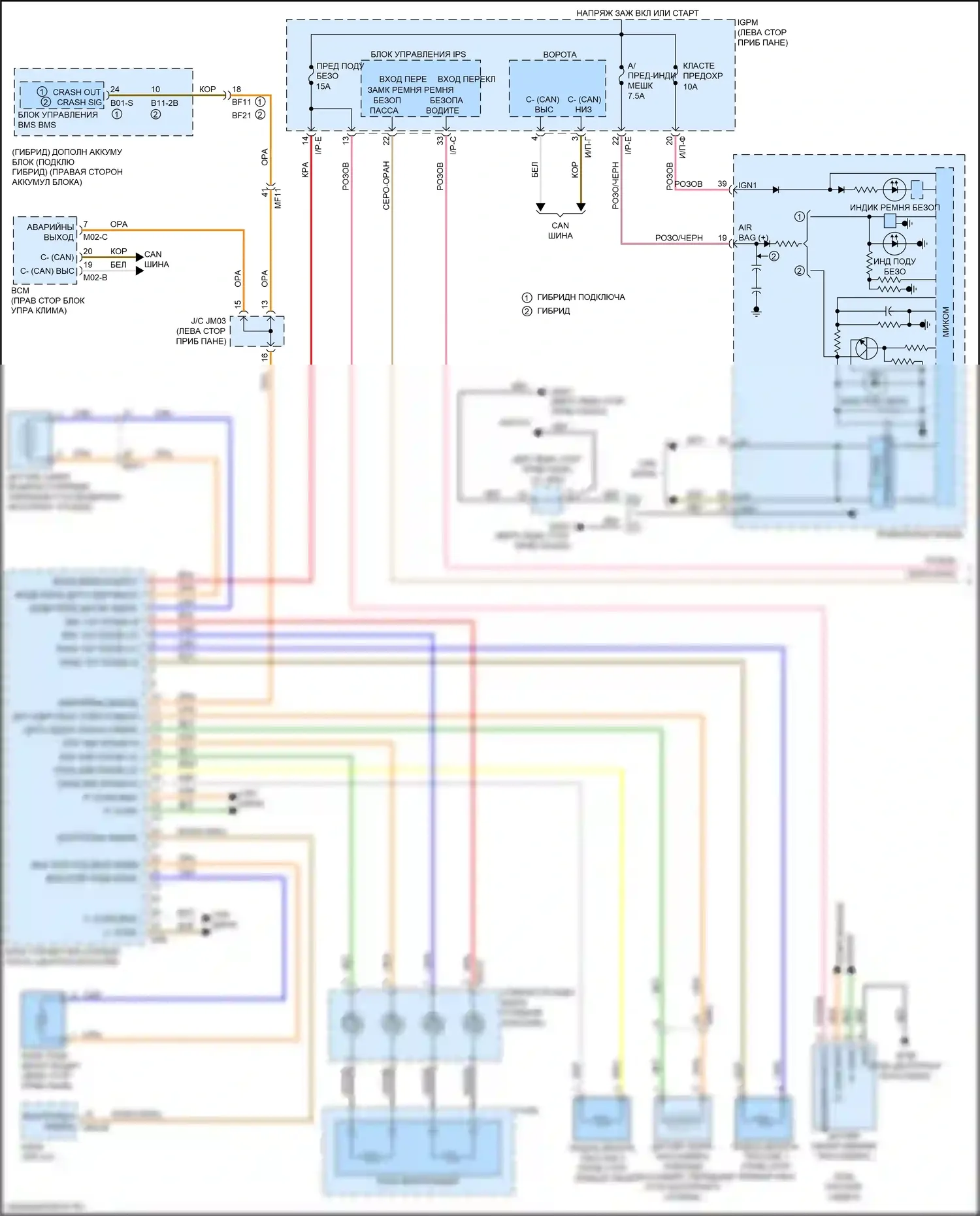 Niro Kia I рестайлинг (2019-2022): Электросхема подушек безопасности (1 из 2) 