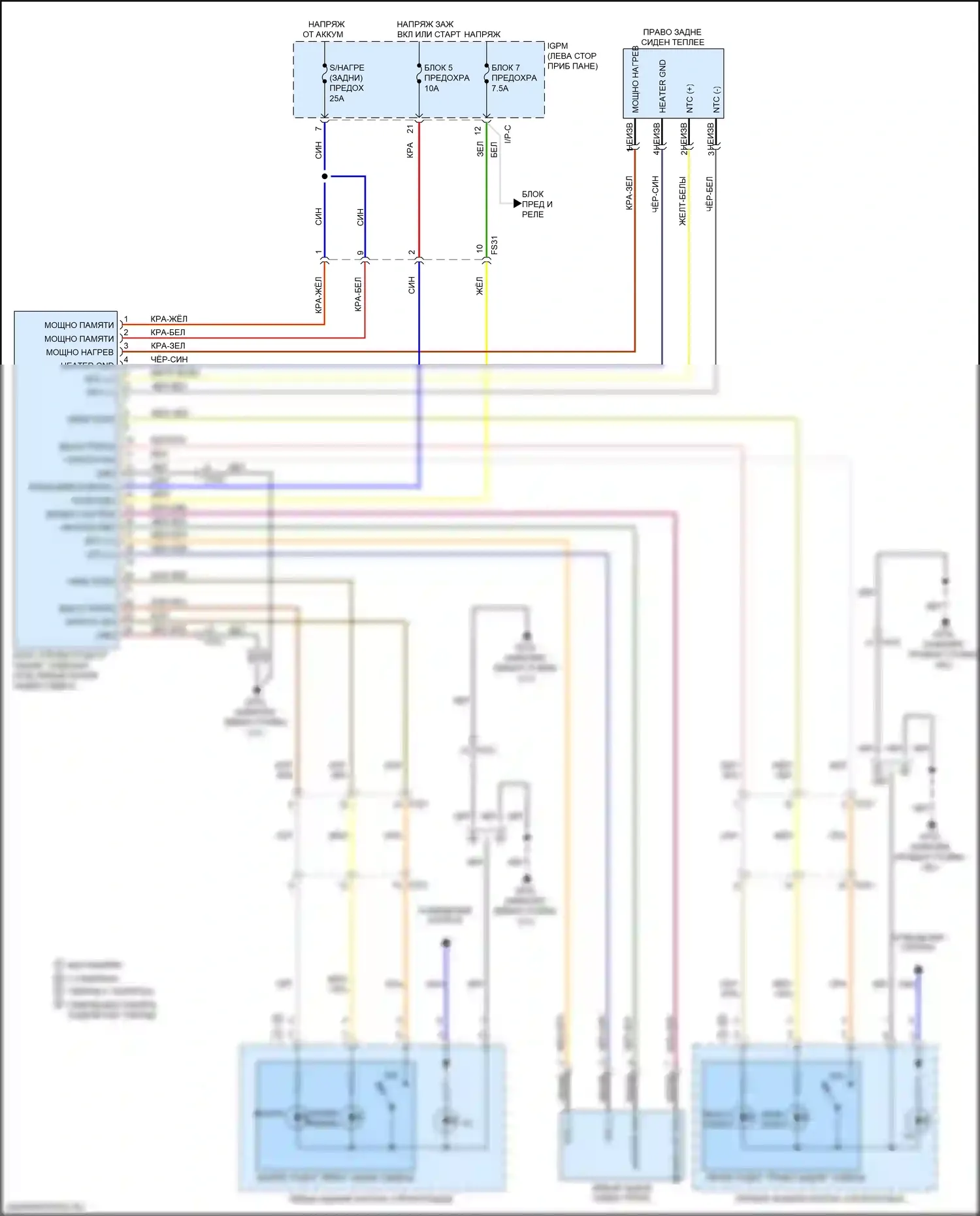 Niro Kia I рестайлинг (2019-2022): Электросхема задних обогреваемых сидений 