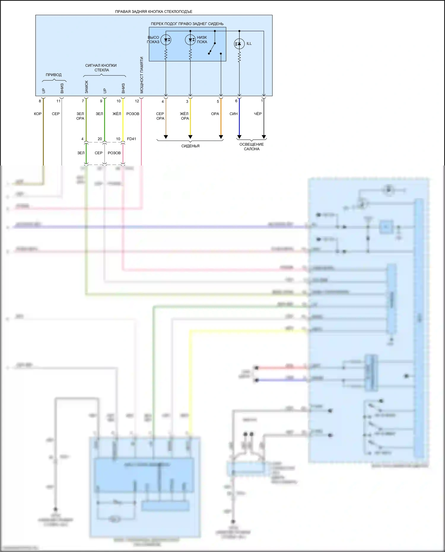Niro Kia I рестайлинг (2019-2022): Электросхема стеклоподъемников, с ims, с автоматическим включением/выключением водителя/пассажира и стеклоподъемниками безопасности (3 из 3) 