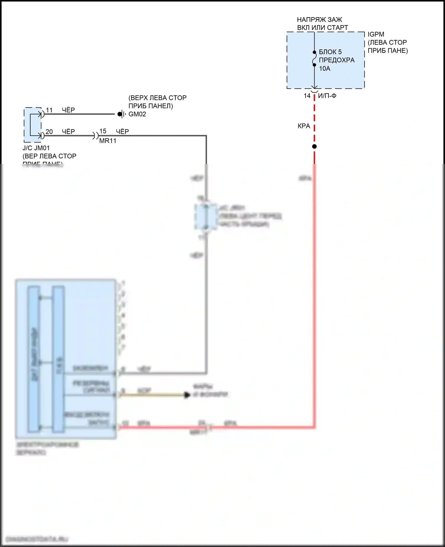 Niro Kia I рестайлинг (2019-2022): Электросхема электрохромного зеркала, без mts 