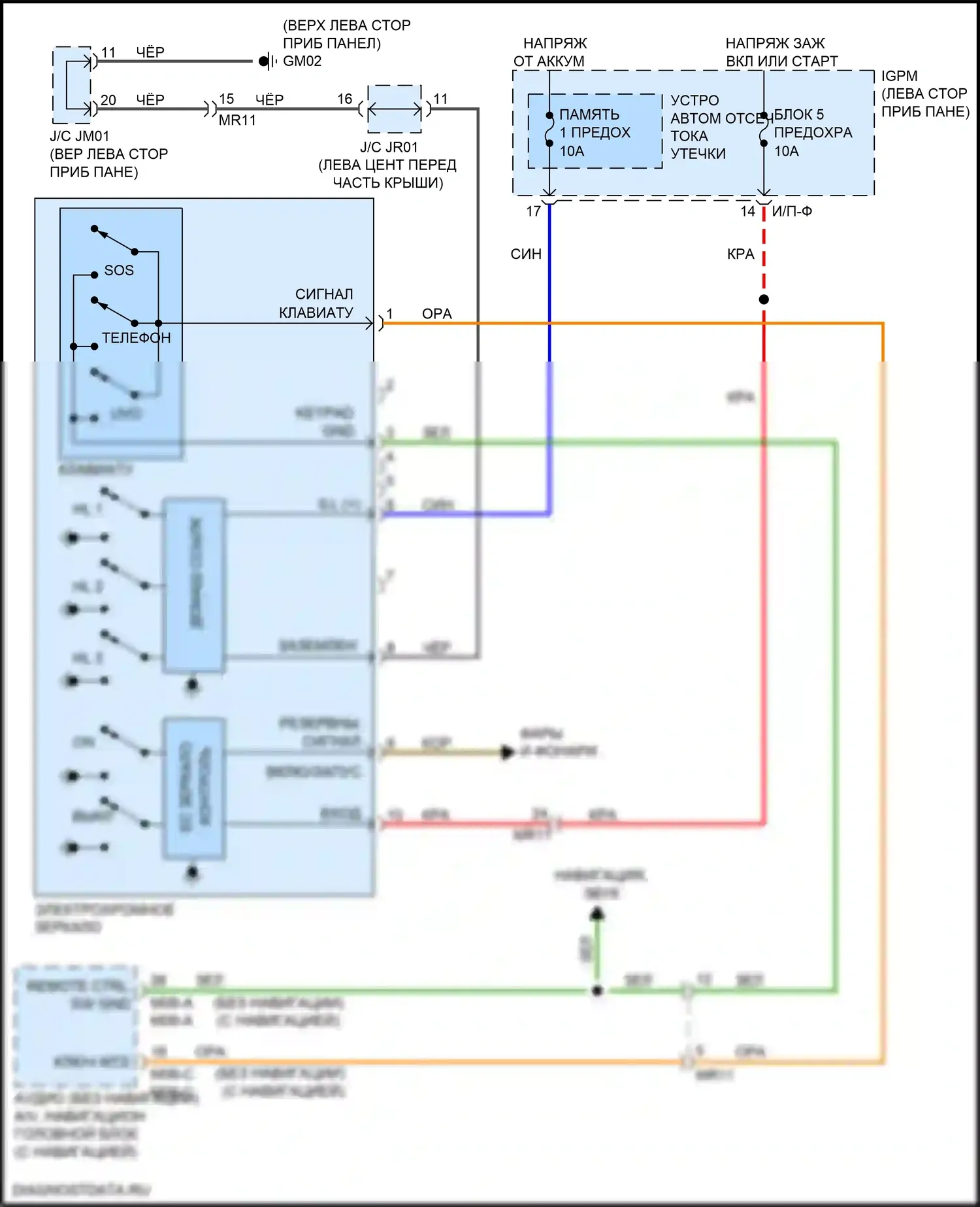 Niro Kia I рестайлинг (2019-2022): Электросхема электрохромного зеркала, с mts, с homelink 