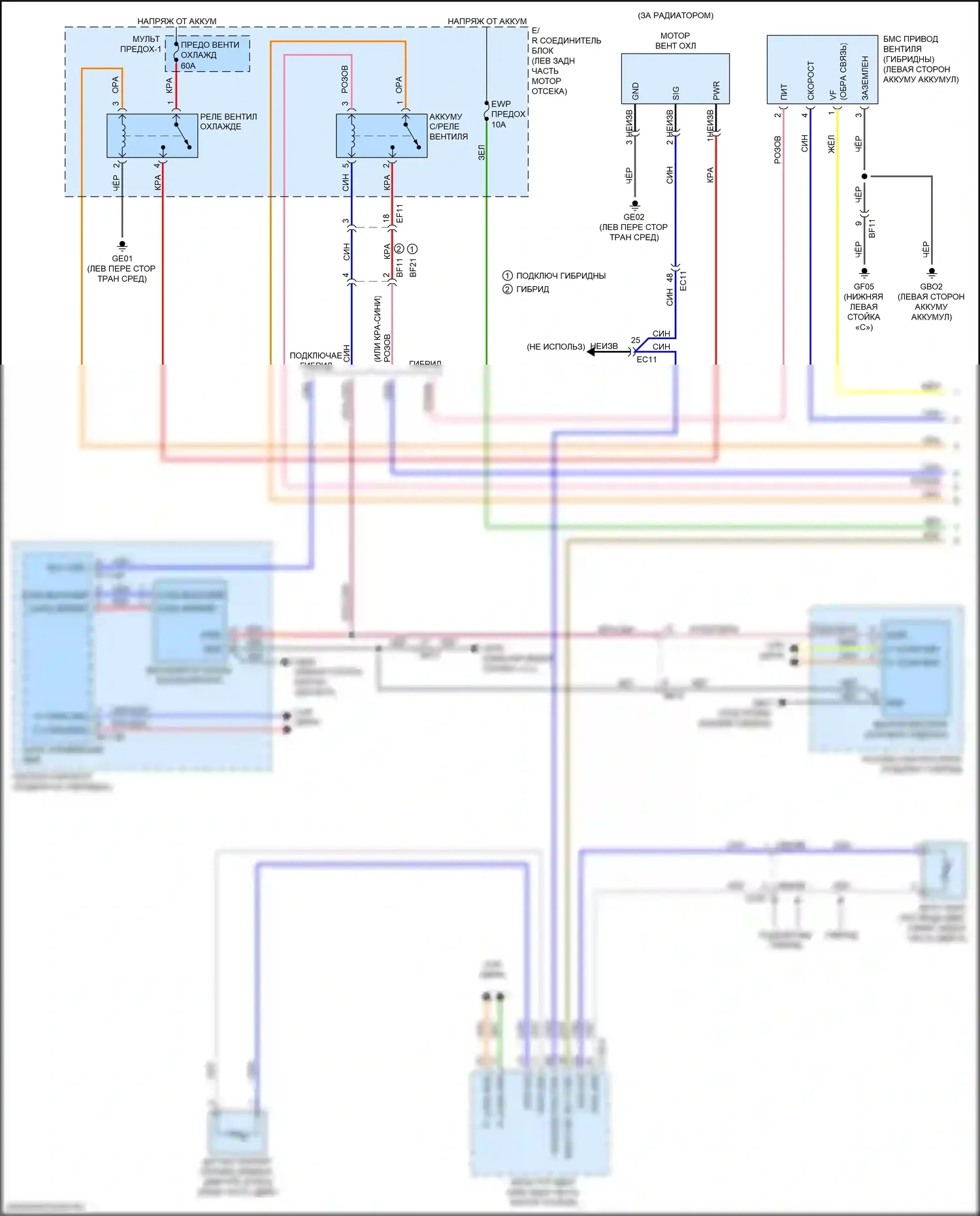 Niro Kia I рестайлинг (2019-2022): Электросхема вентилятора охлаждения (1 из 2) 