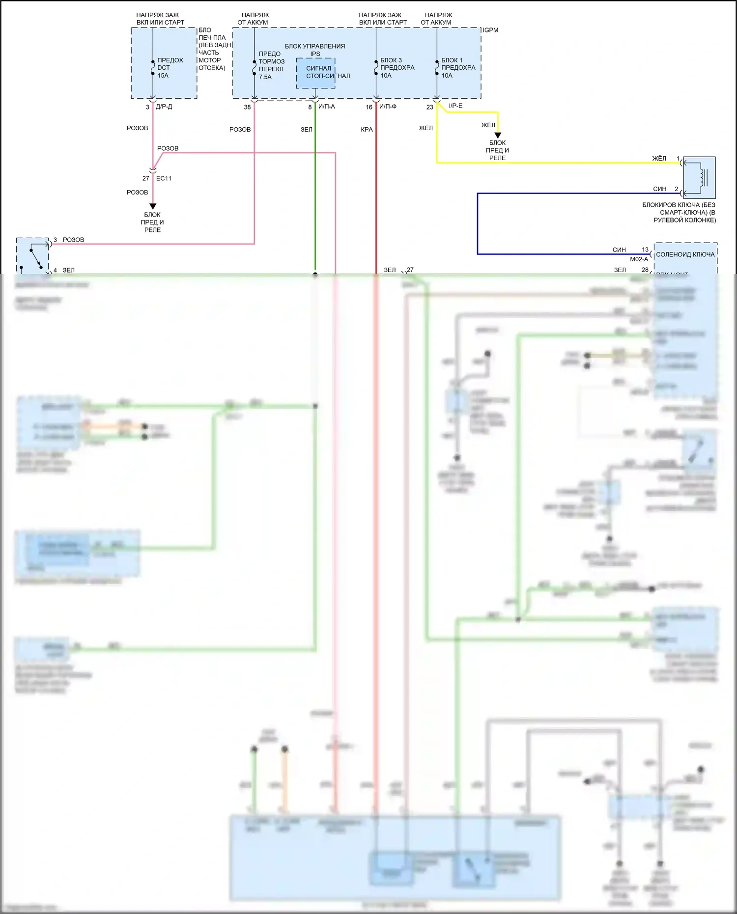 Niro Kia I (2016-2019): Электросхема блокировки селектора 