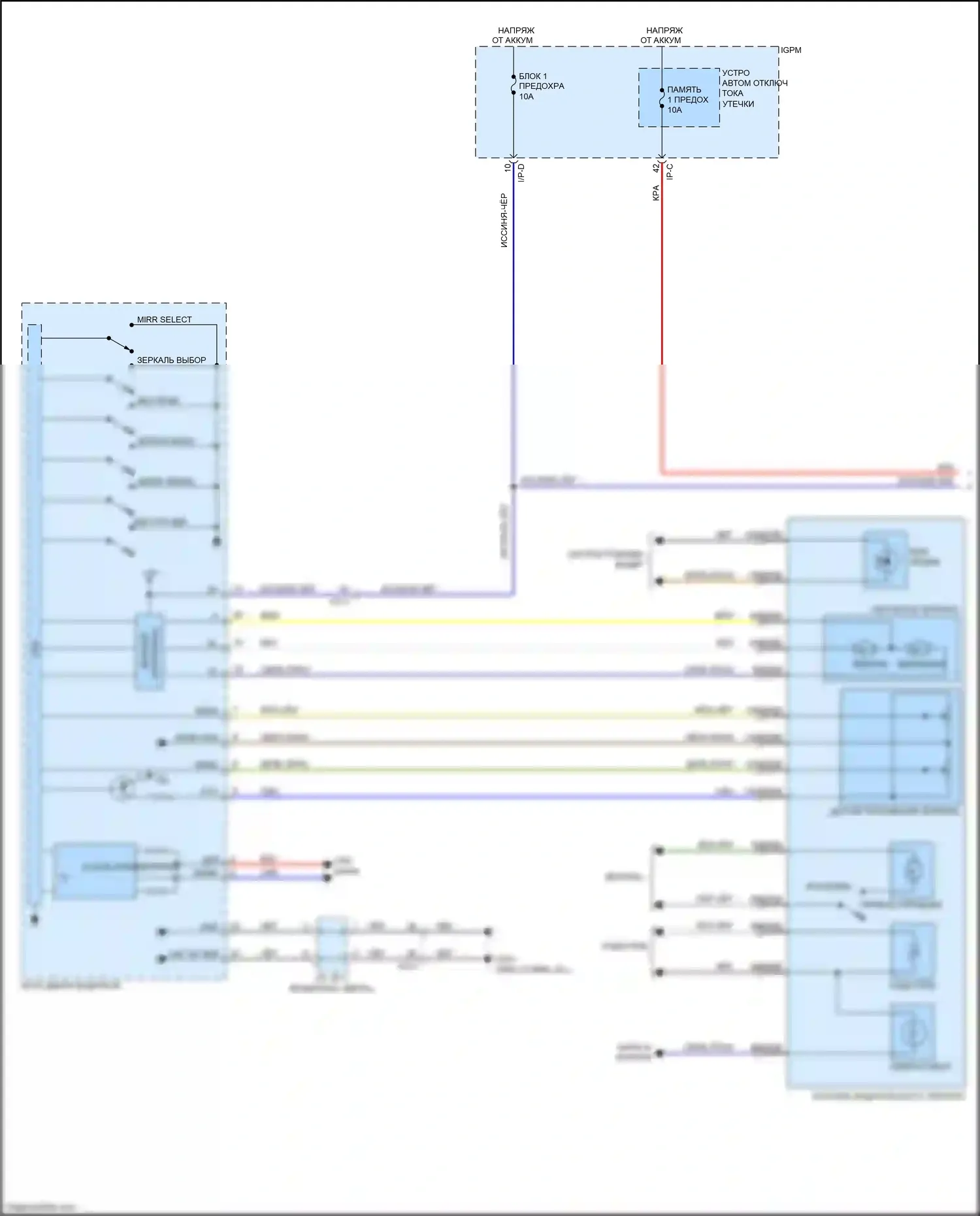 Niro Kia I (2016-2019): Электросхема памяти зеркал (1 из 2) 