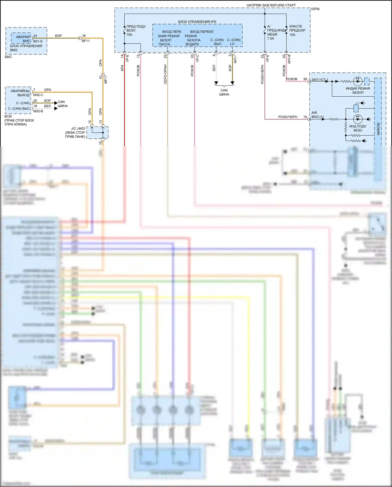 Niro Kia I (2016-2019): Электросхема подушек безопасности (1 из 2) 