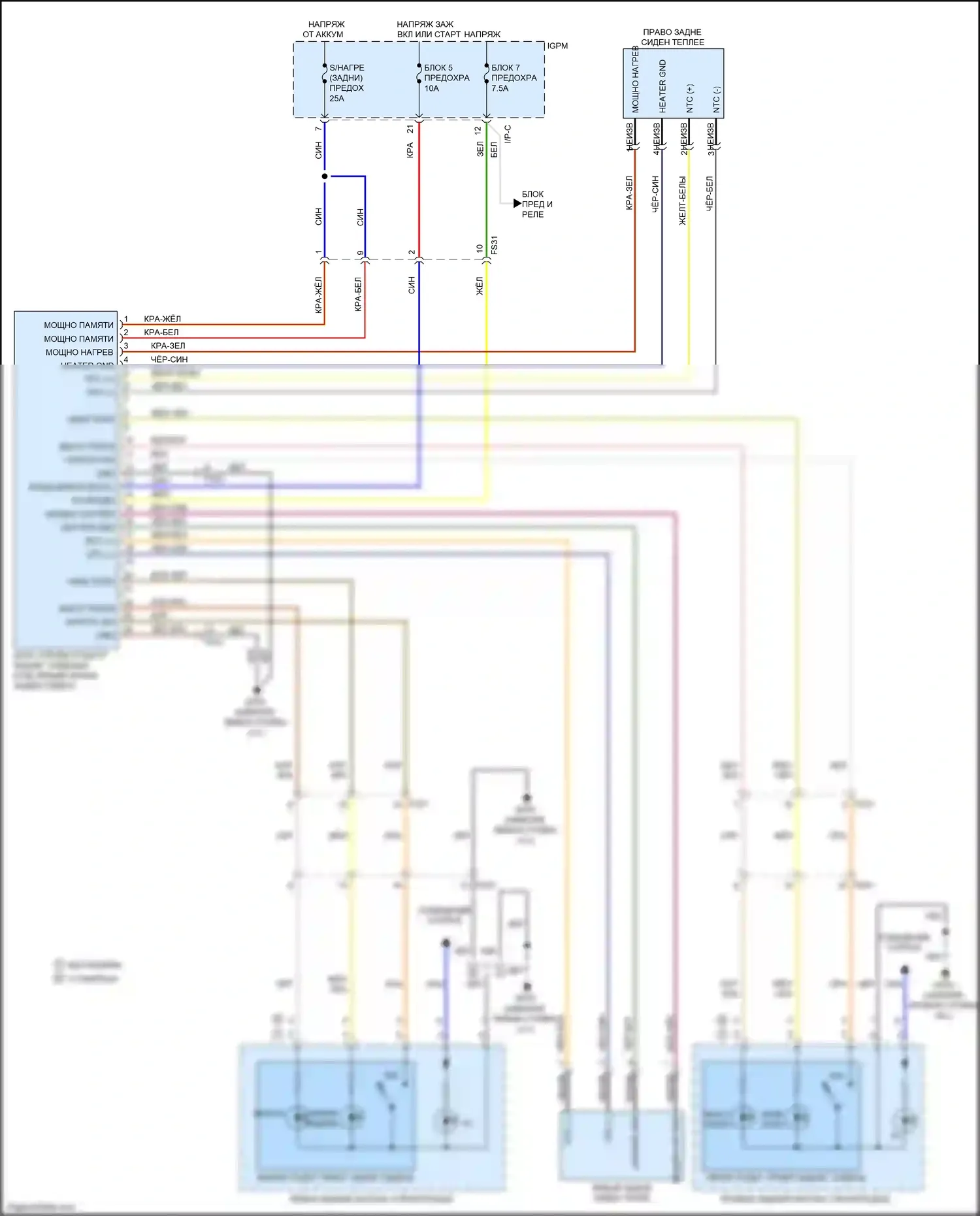 Niro Kia I (2016-2019): Электросхема задних обогреваемых сидений 