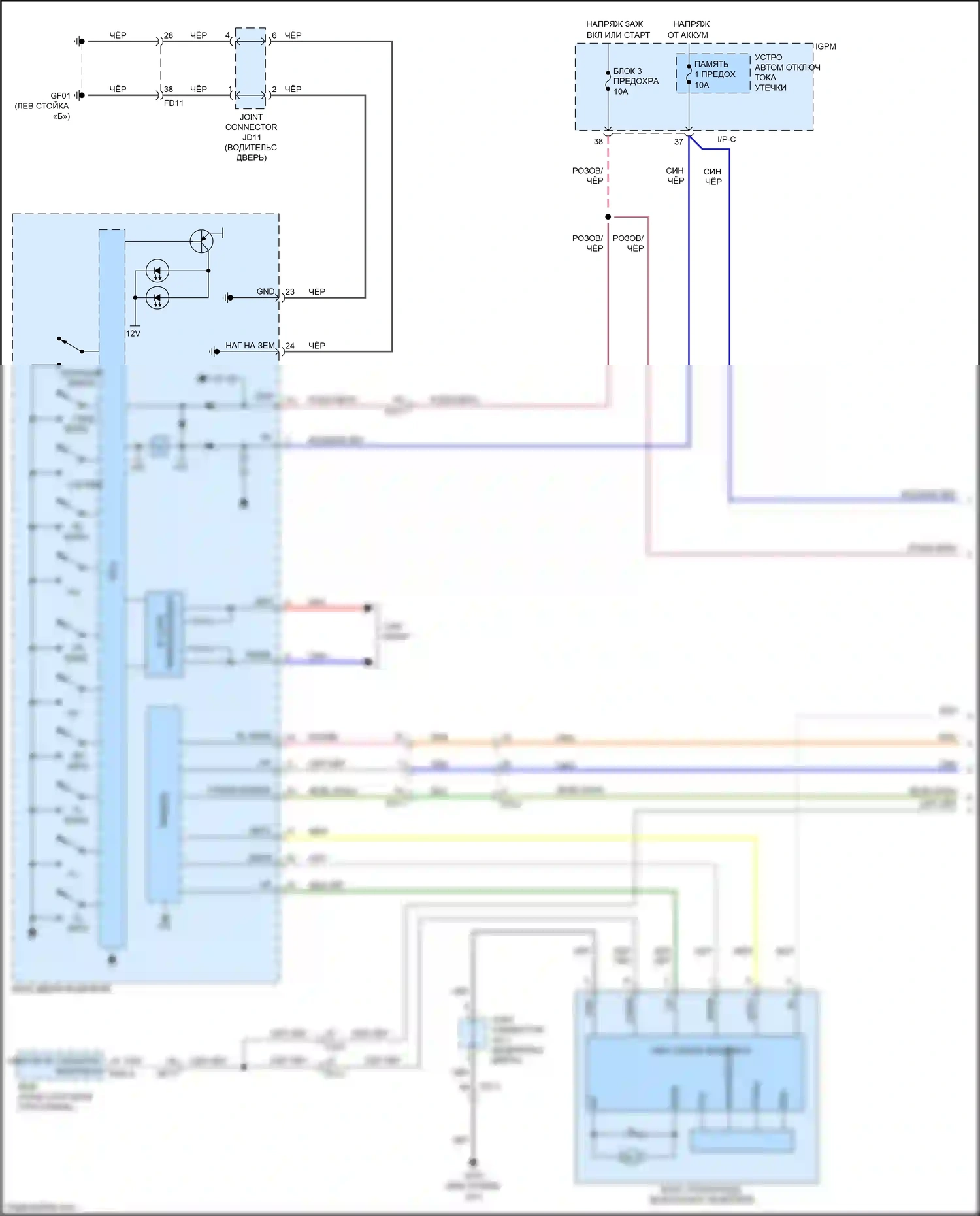 Niro Kia I (2016-2019): Электросхема стеклоподъемников, с ims, с автоматическим включением/выключением водителя/пассажира и стеклоподъемниками безопасности (1 из 3) 