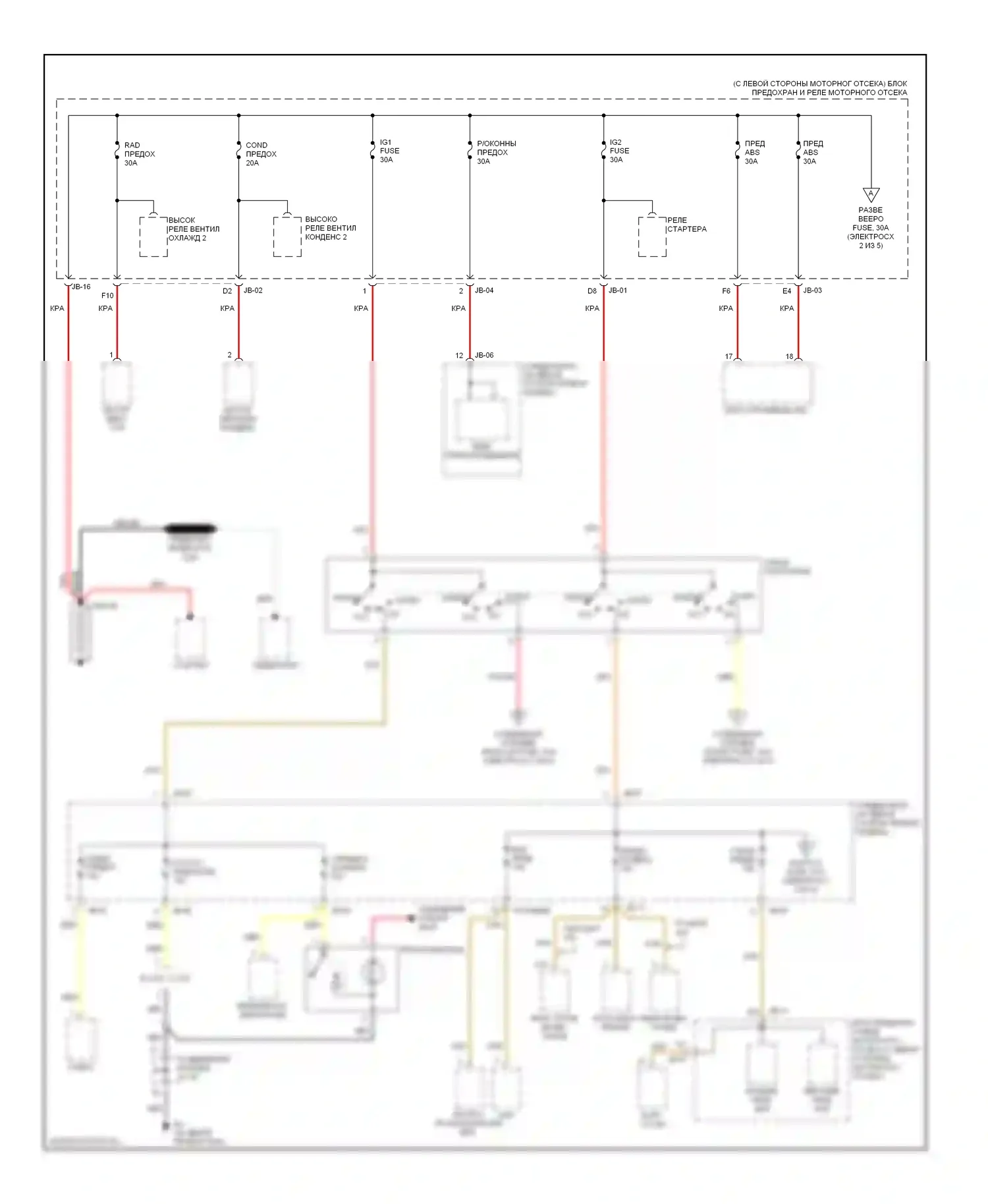 Optima Kia I рестайлинг (2002-2005): Электросхема блока предохранителей реле (1 из 5) 