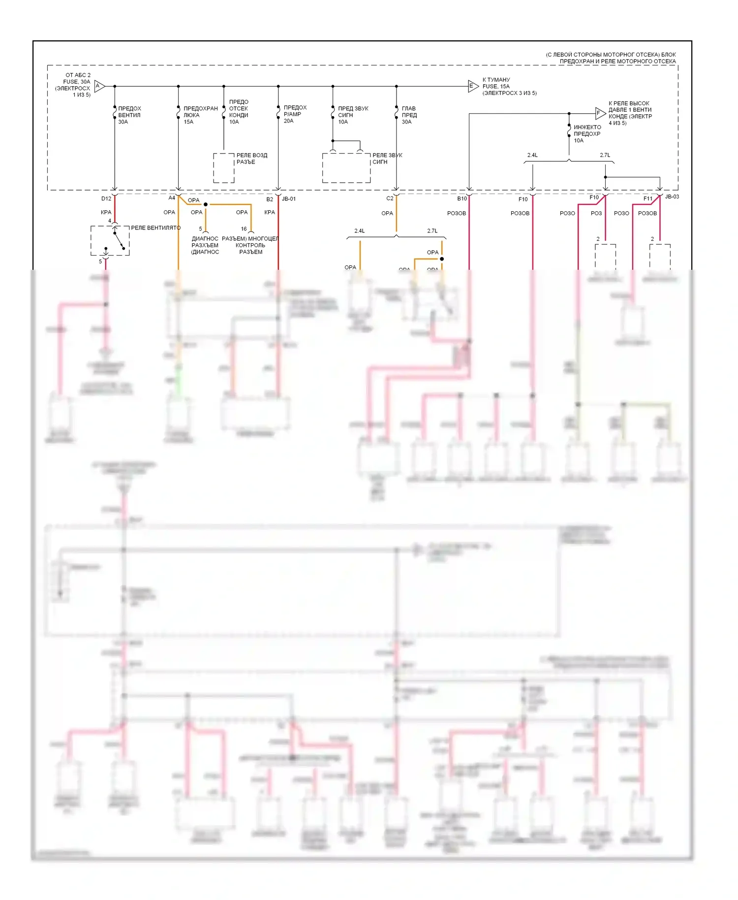 Optima Kia I рестайлинг (2002-2005): Электросхема блока предохранителей реле (2 из 5) 