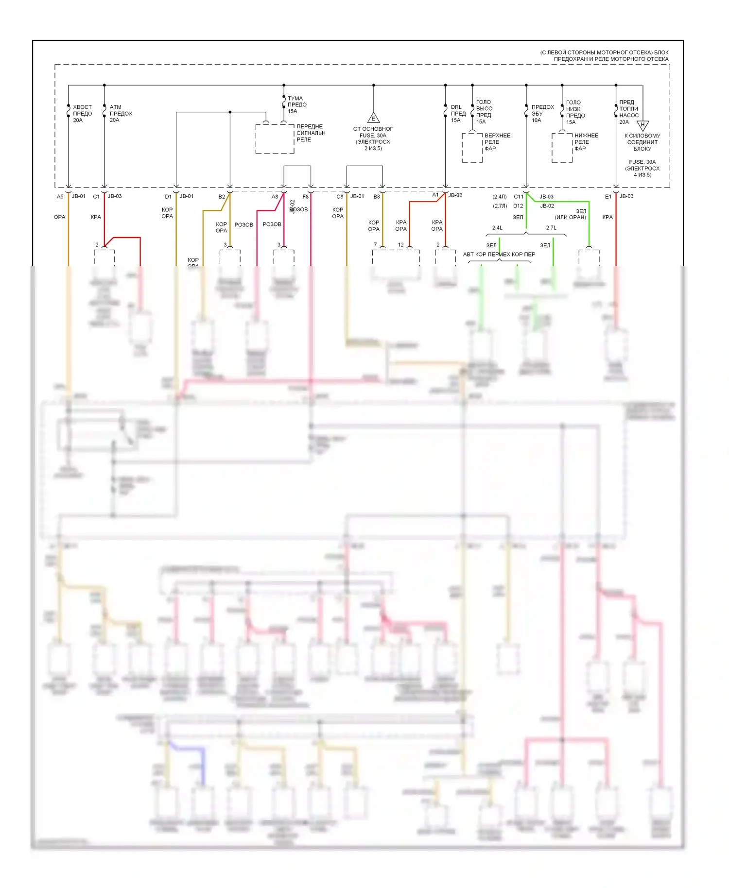 Optima Kia I рестайлинг (2002-2005): Электросхема блока предохранителей реле (3 из 5) 