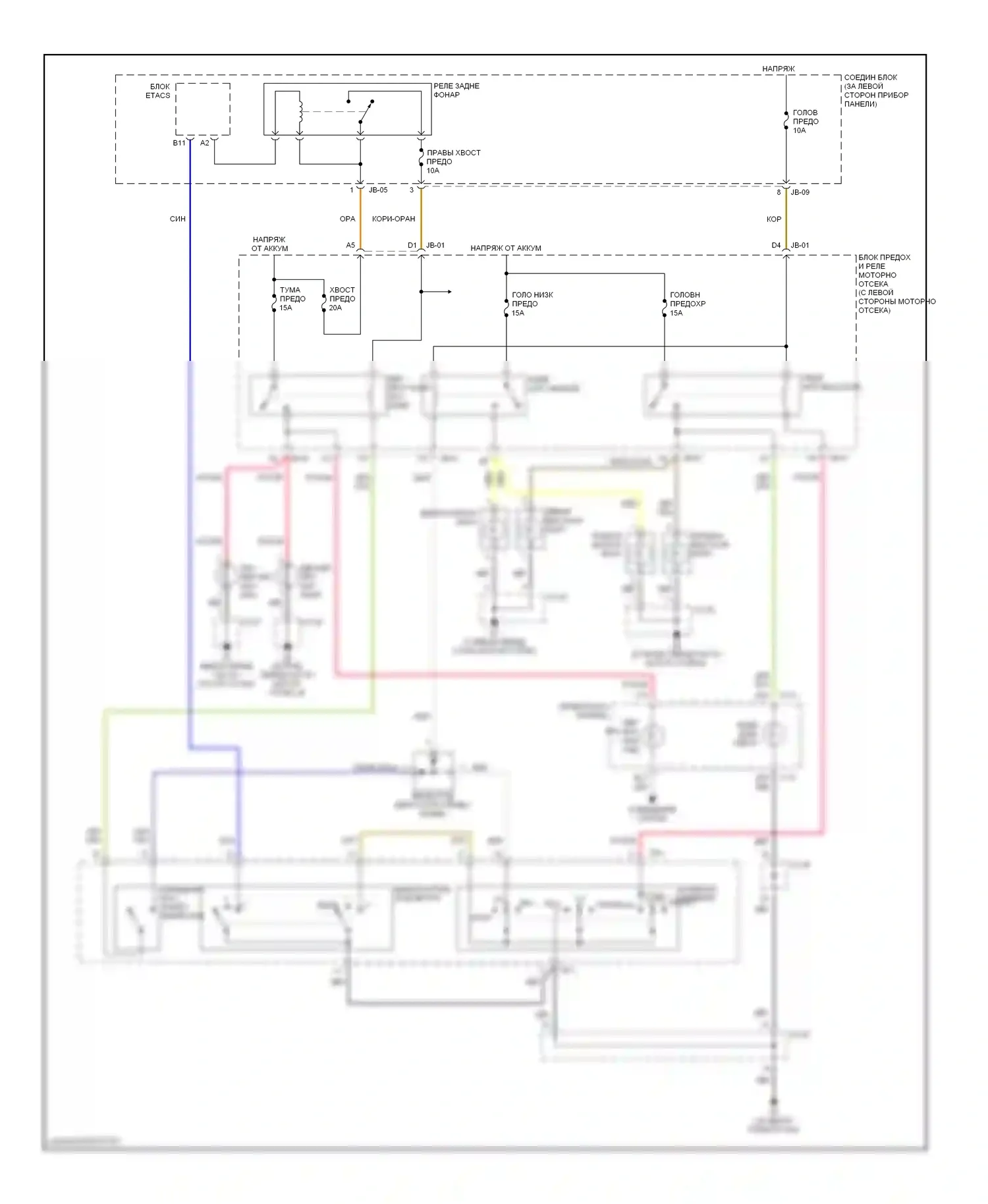 Optima Kia I рестайлинг (2002-2005): Электросхема фар, без дрели 