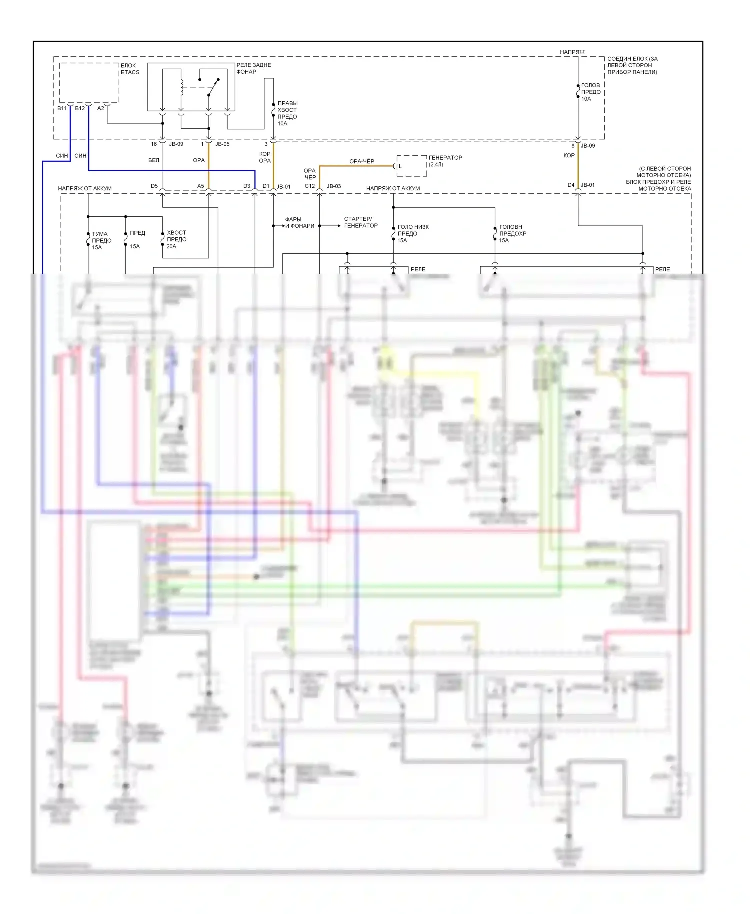 Optima Kia I рестайлинг (2002-2005): Электросхема фар, с дрелью 