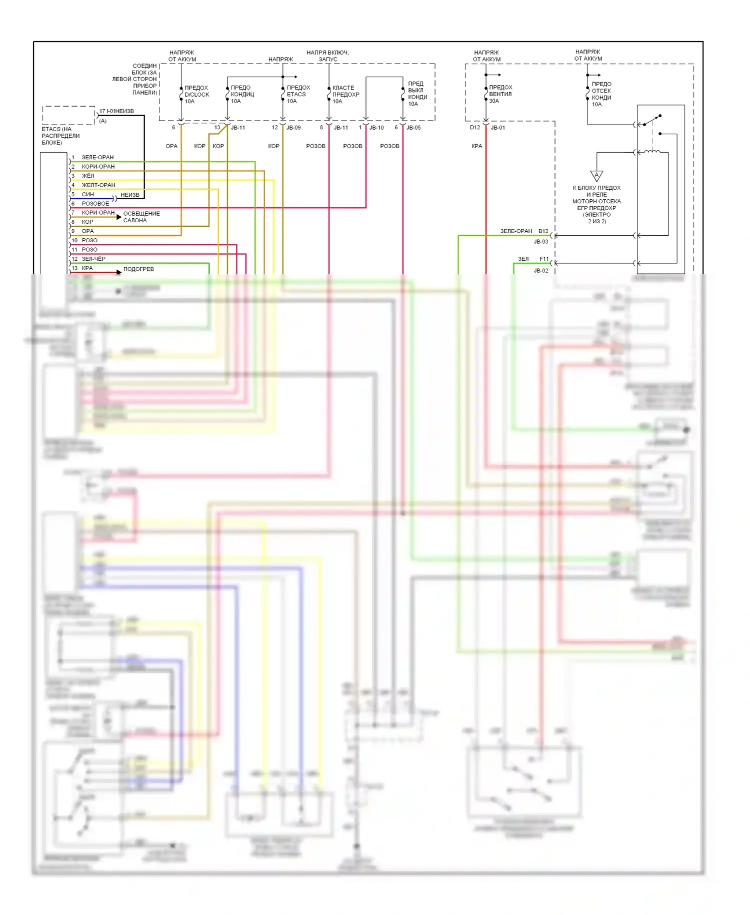 Optima Kia I рестайлинг (2002-2005): 2.4л, электросхема ручного кондиционера (1 из 2) 