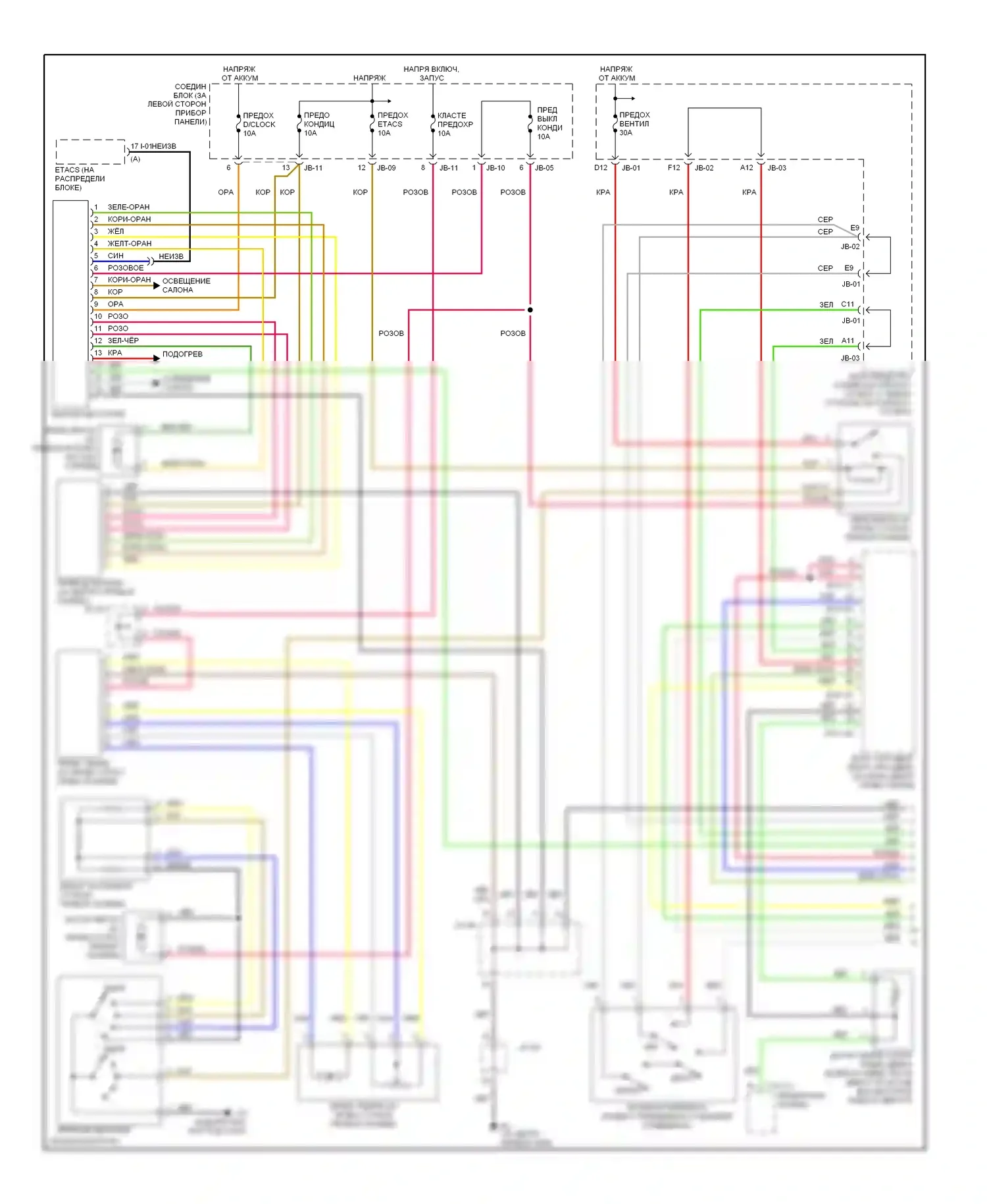 Optima Kia I рестайлинг (2002-2005): 2.7л, электросхема ручного кондиционера (1 из 2) 